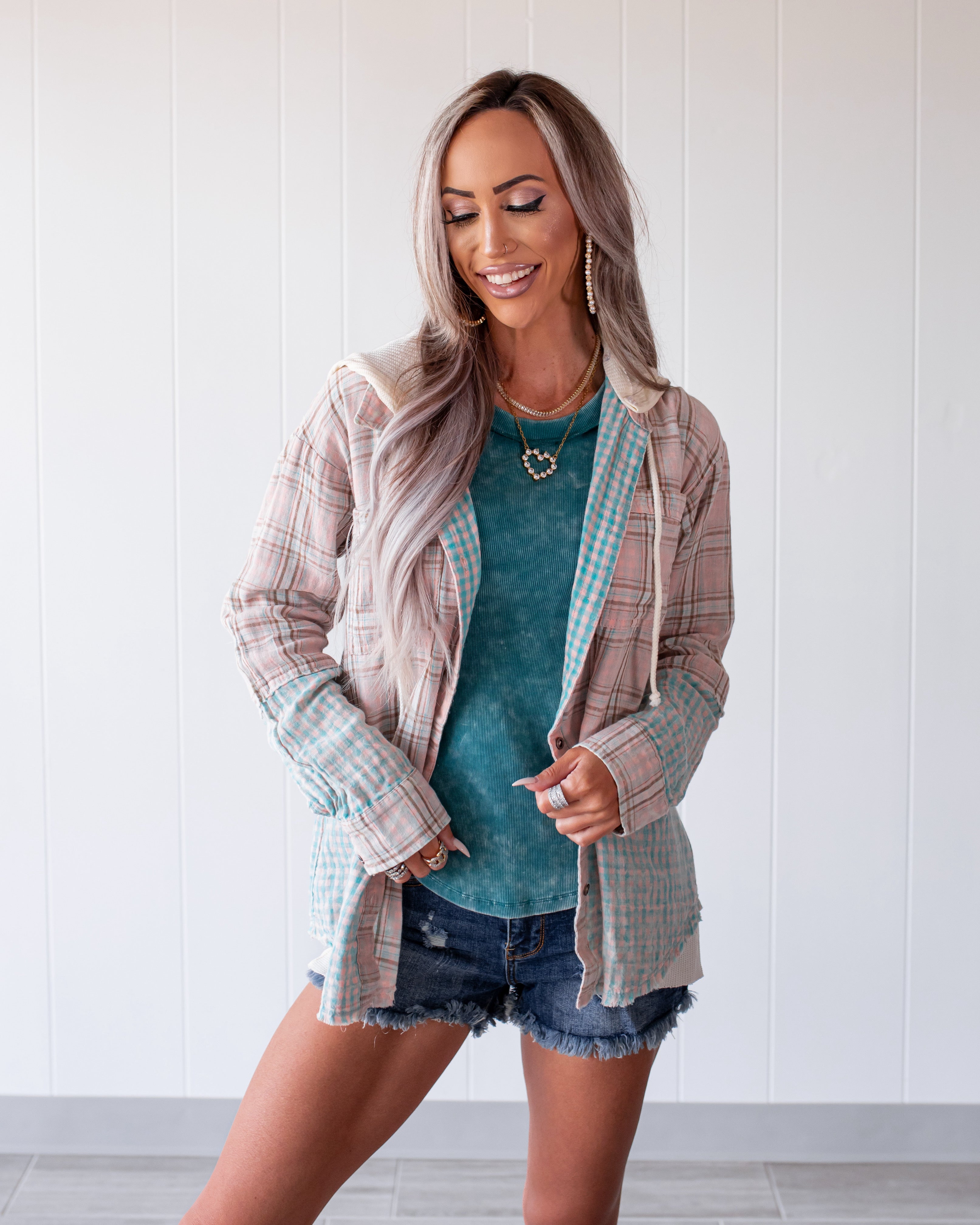 Neutral Mood Plaid Button Up - Washed Rose