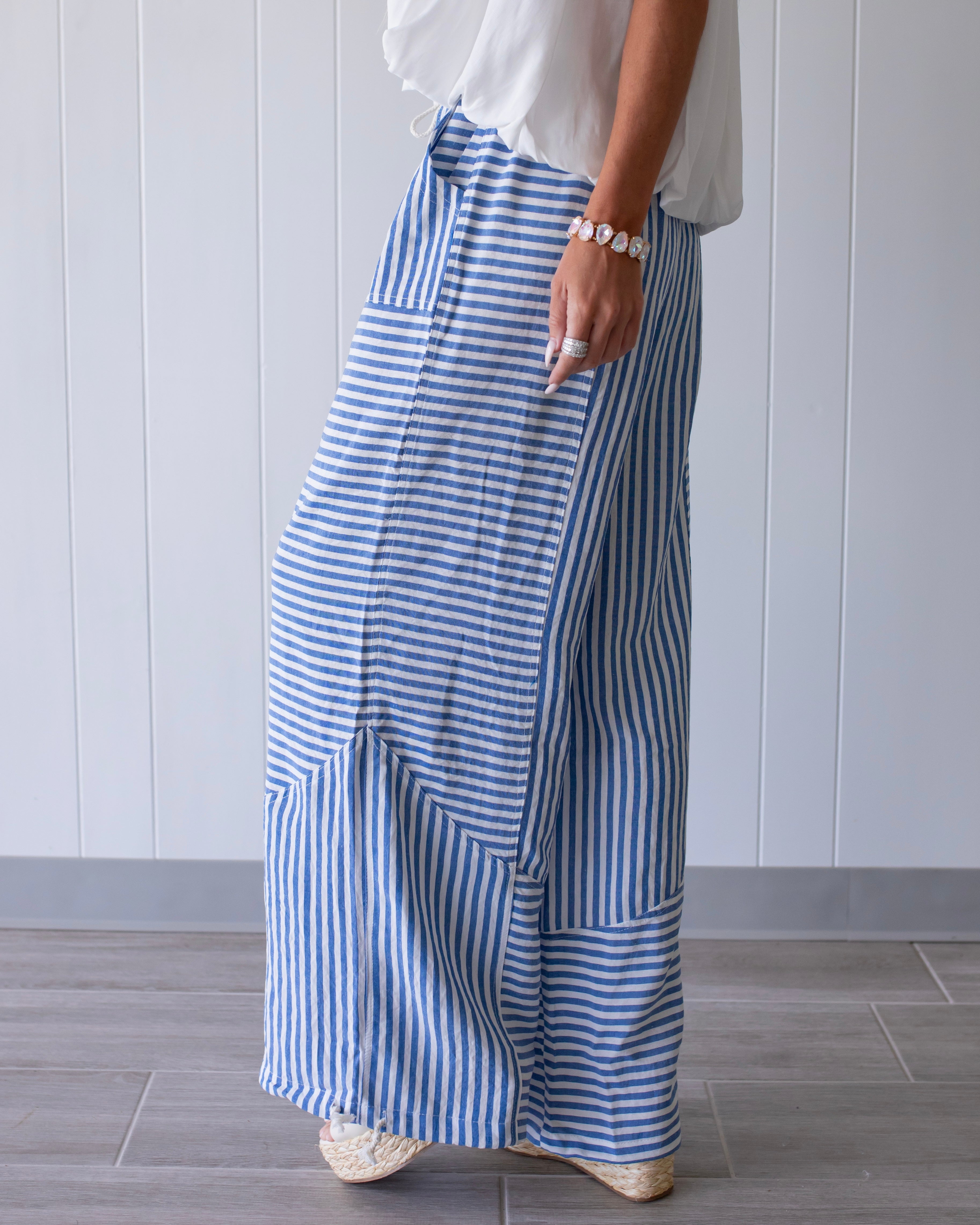 Girly Stripe Patchwork Joggers - Blue