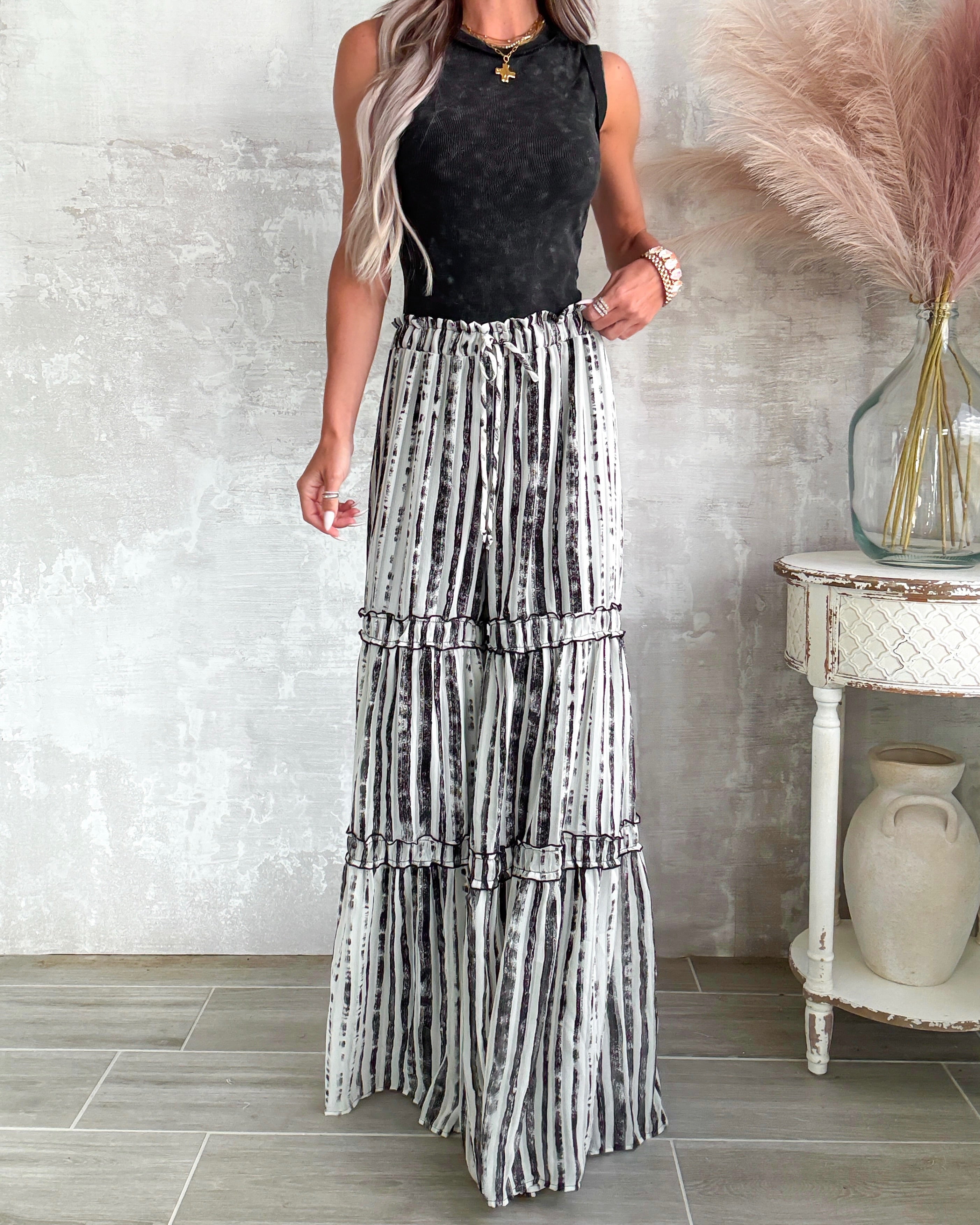Airy Elegance Palazzo Pants - Ivory/Black