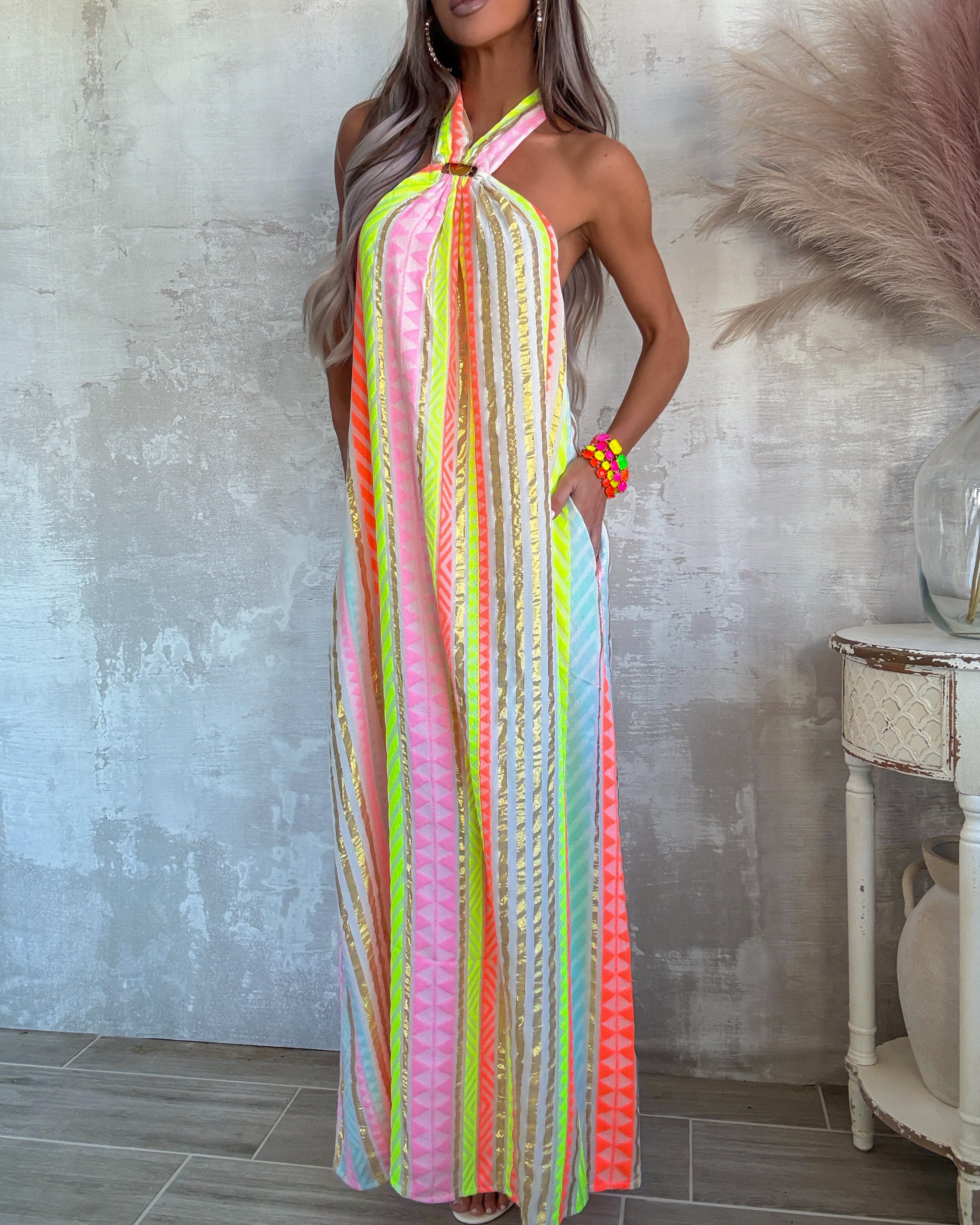 Electric Sunset Maxi Dress - Neon Pink Large Electric Sunset Maxi Dress - Neon Pink Large