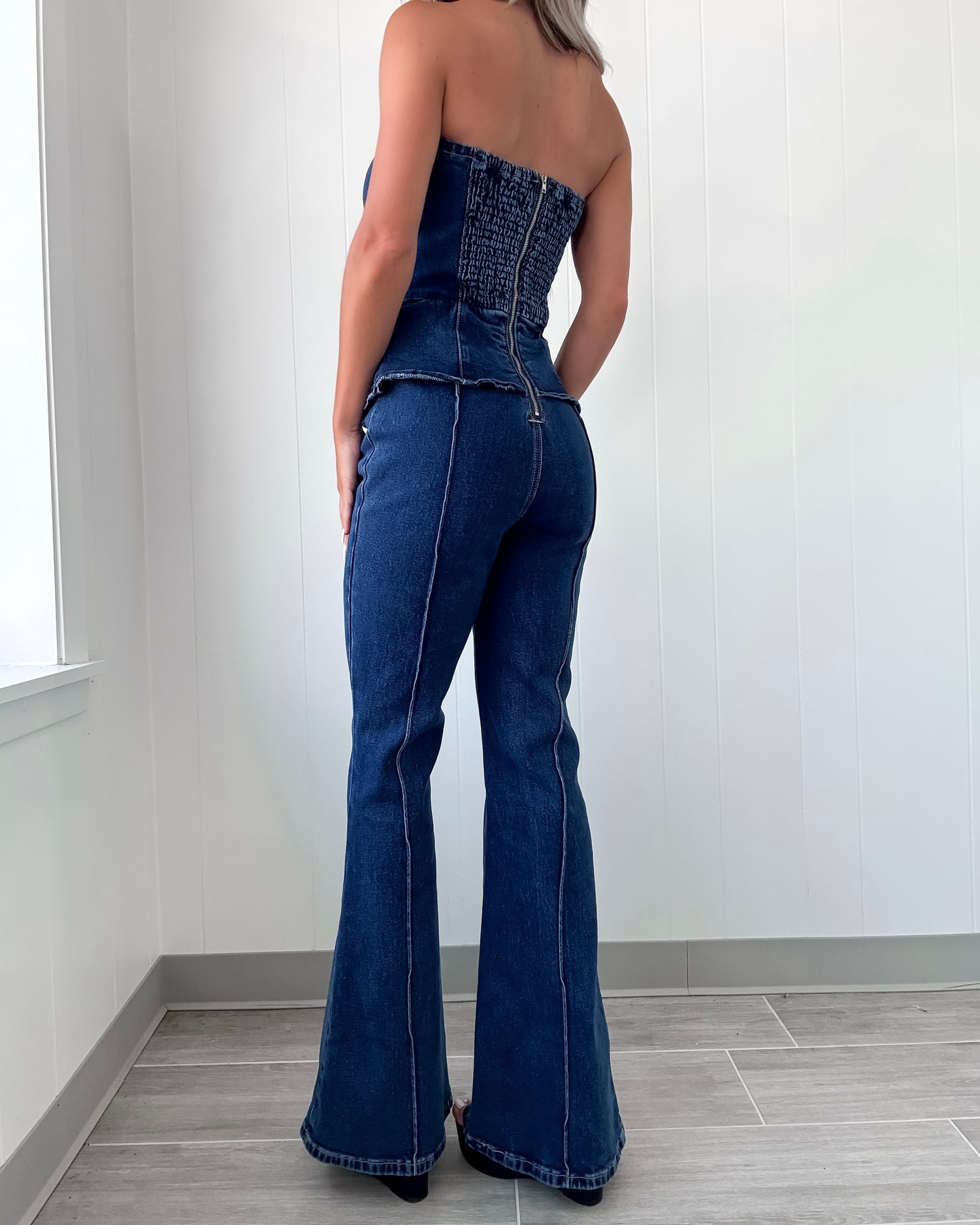 The Pomona Flare Sleeve Jumpsuit (Denim Tweed)