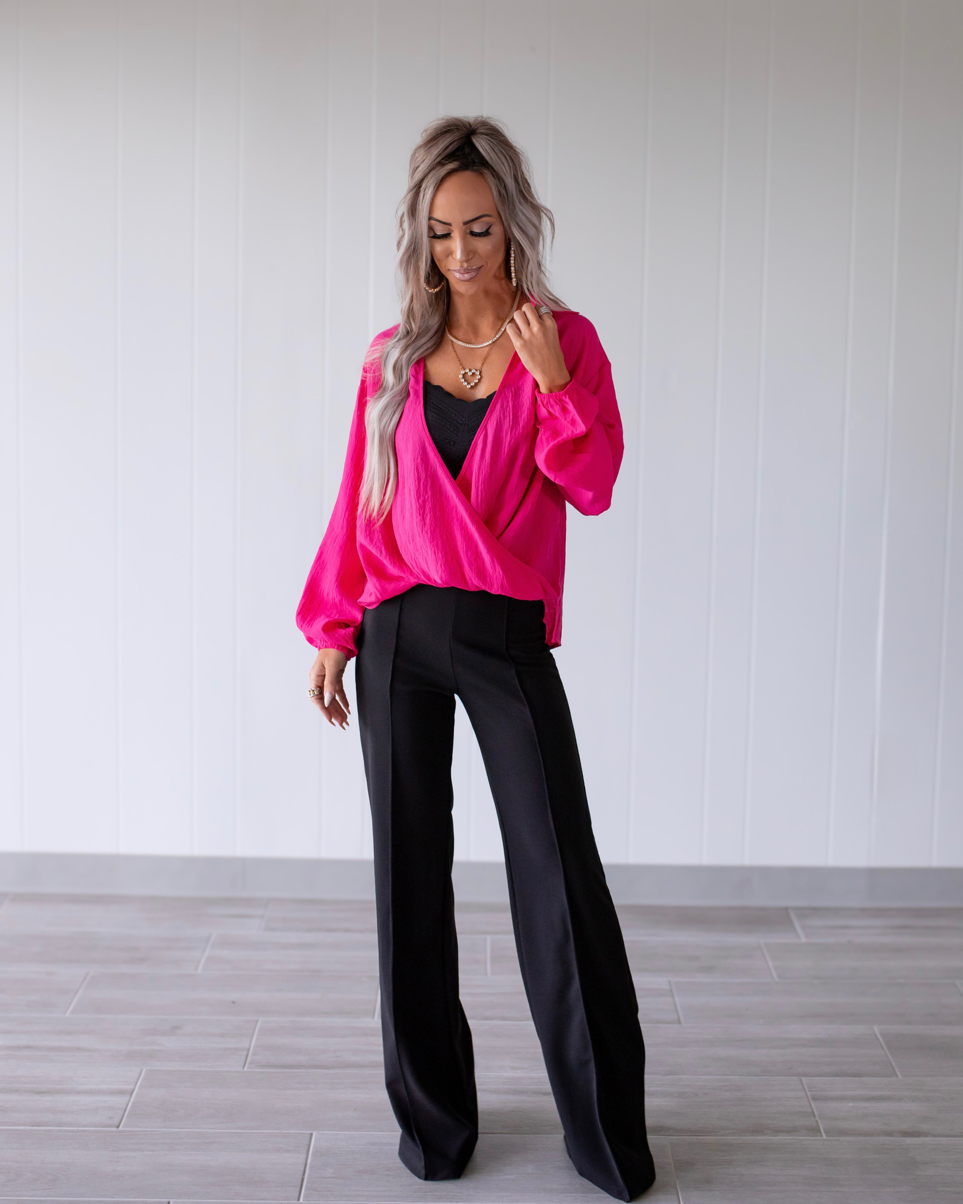 Breezy Babe Surplice Blouse - Magenta