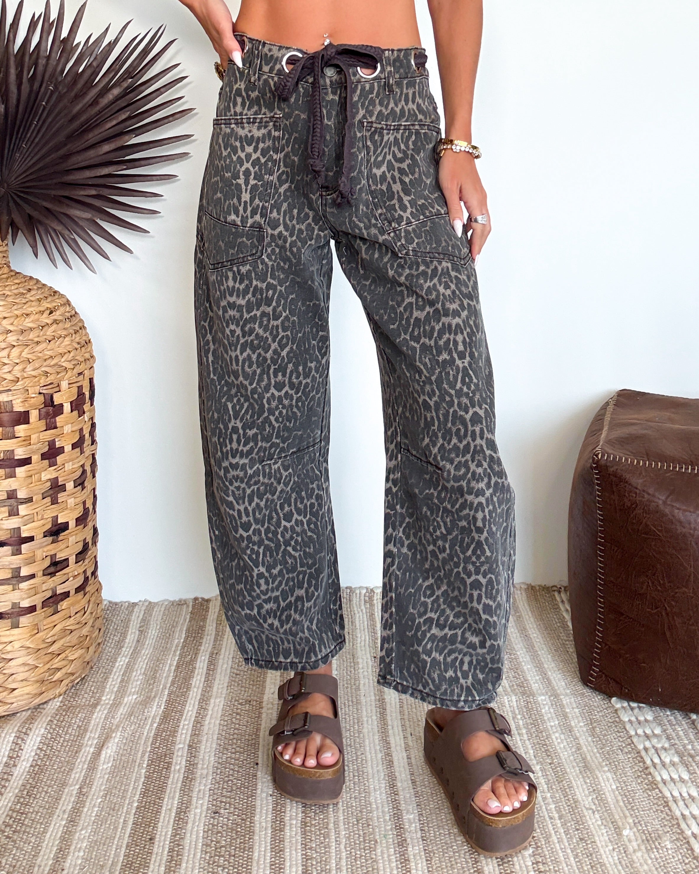 Wild Stride Leopard Barrel Jeans