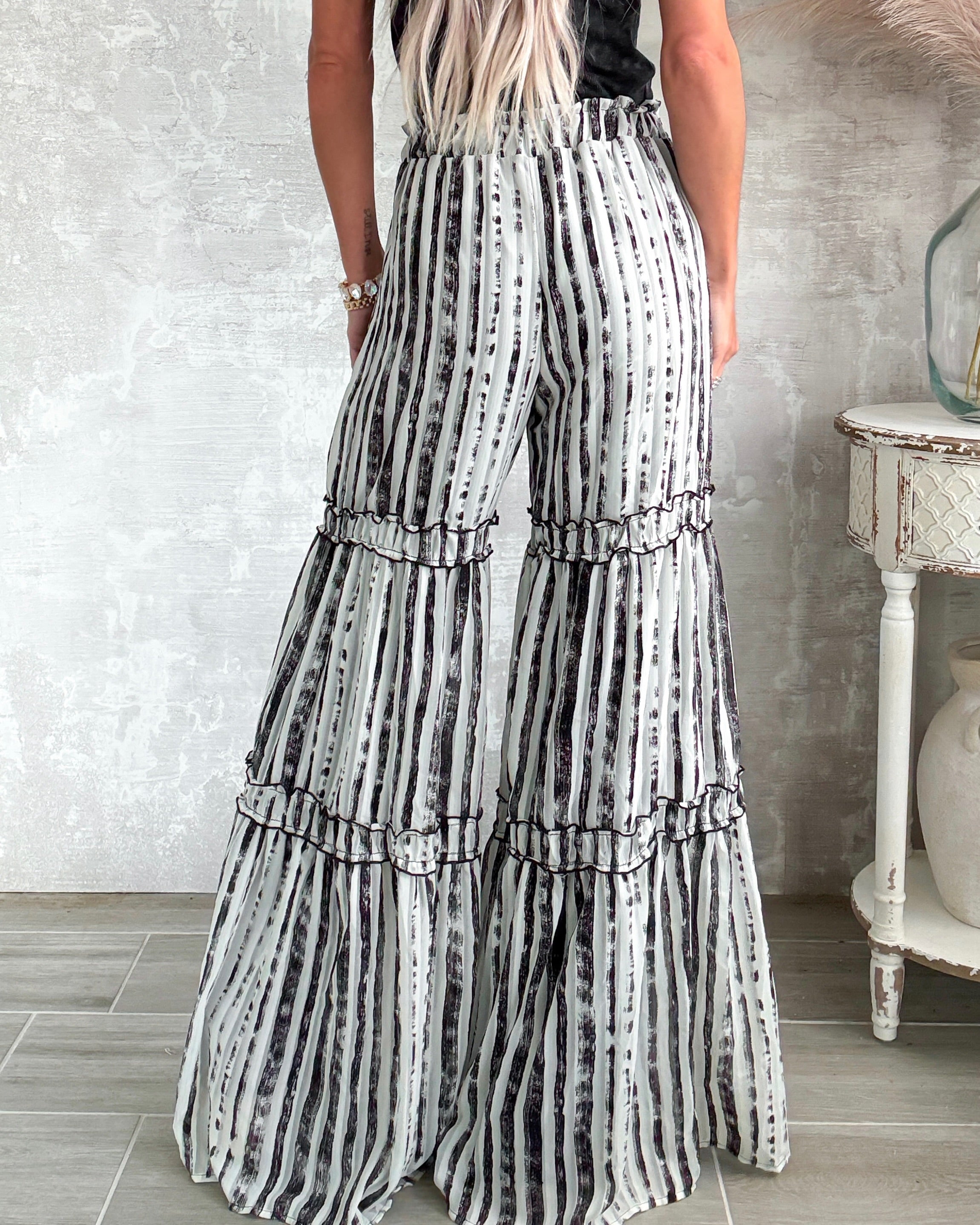 Airy Elegance Palazzo Pants - Ivory/Black