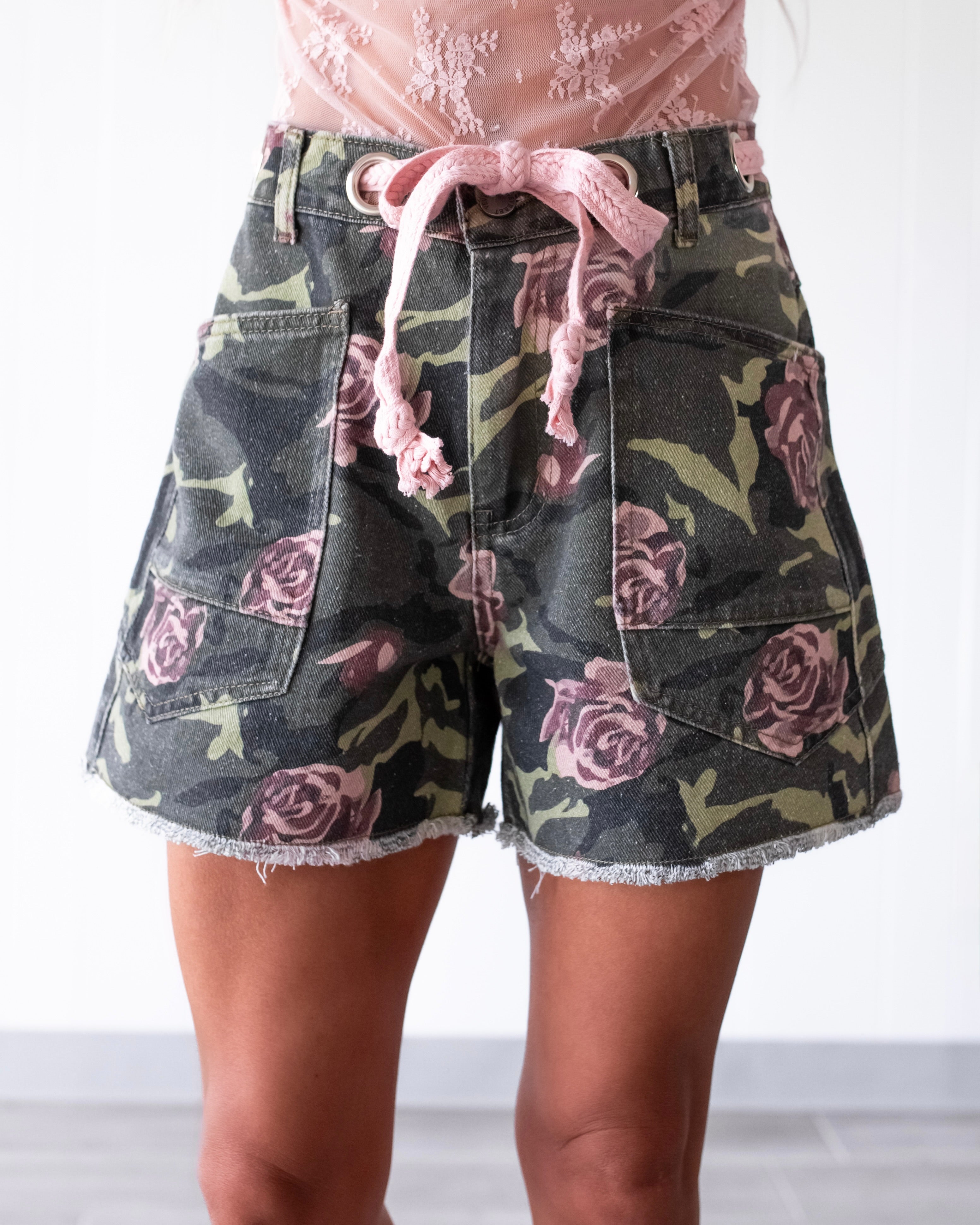 Floral Force Denim Shorts - Camo