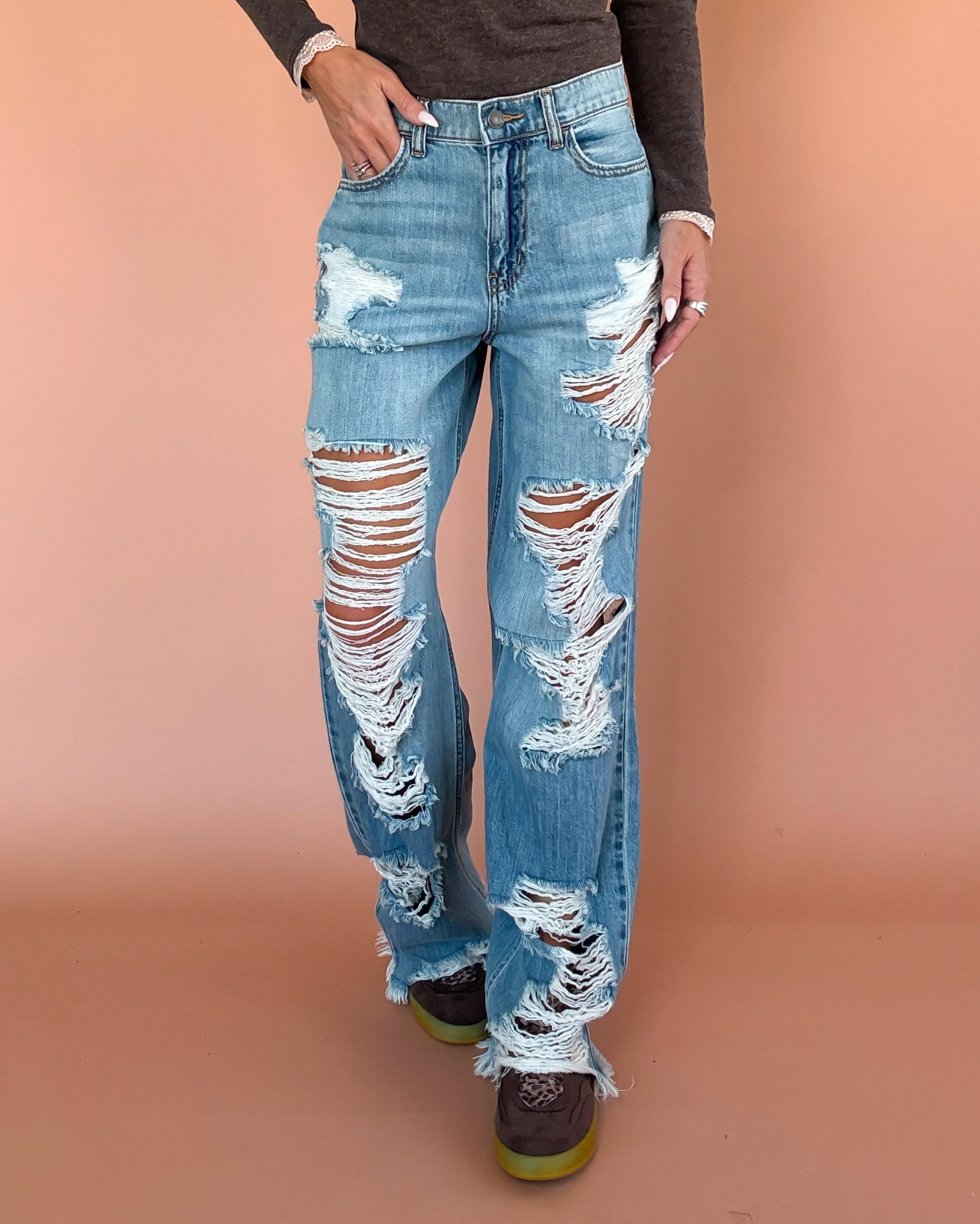 Oakland Heavy Distressed Wide Leg Jeans