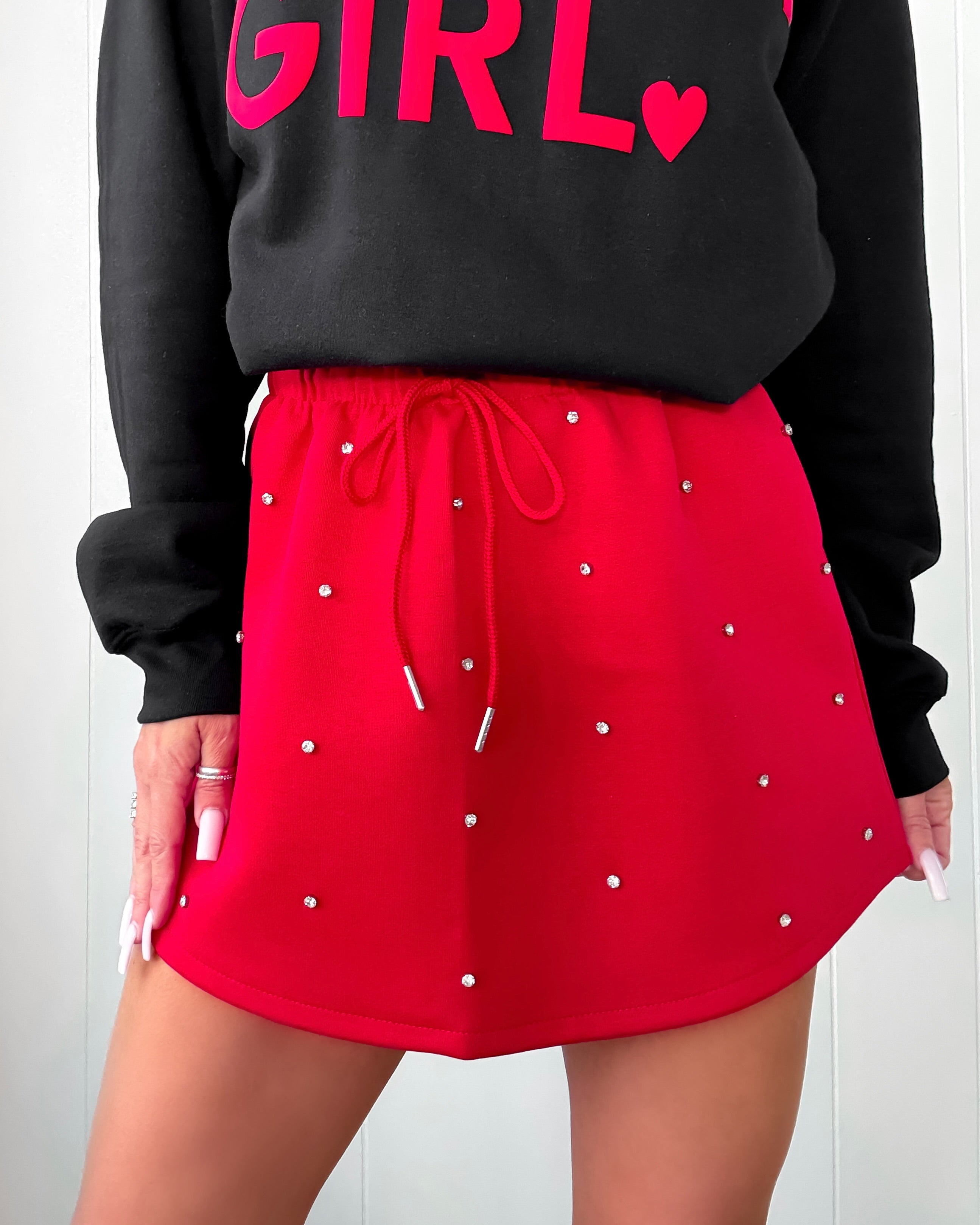 Polished Spark Embellished Skirt - Red
