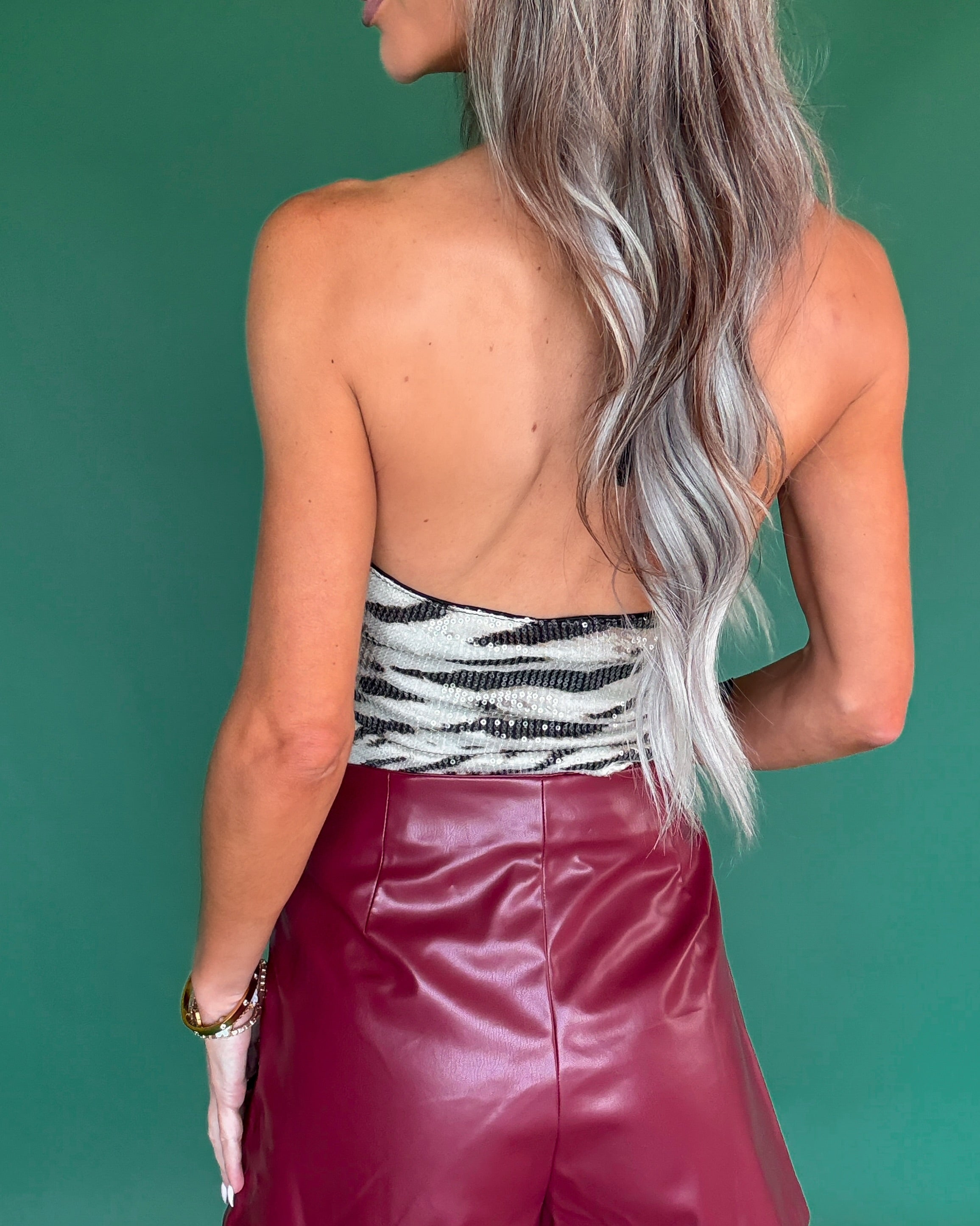 Stolen Spotlight Sequin Halter Top - Zebra