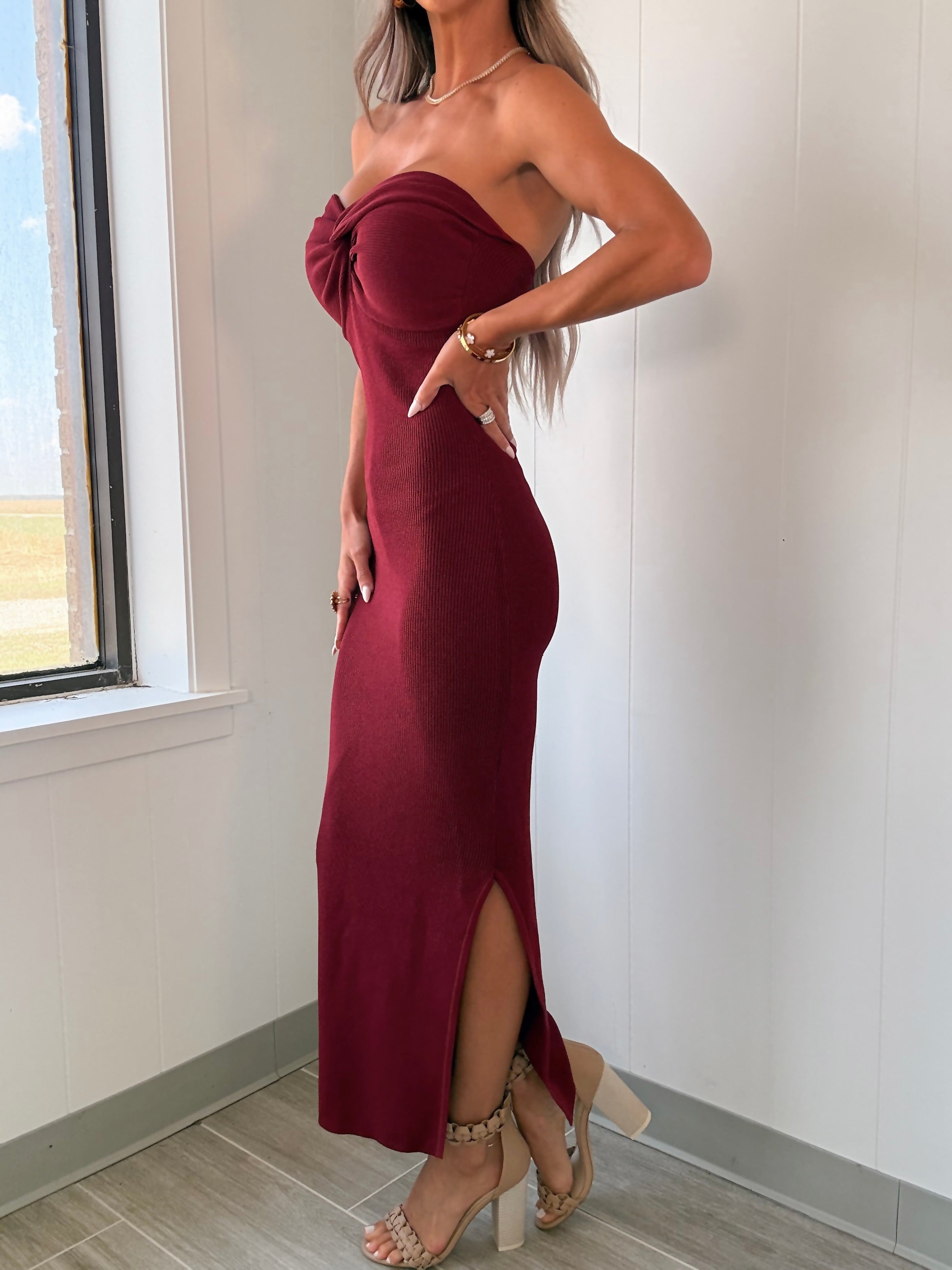 This Is It Strapless Knit Dress - Wine