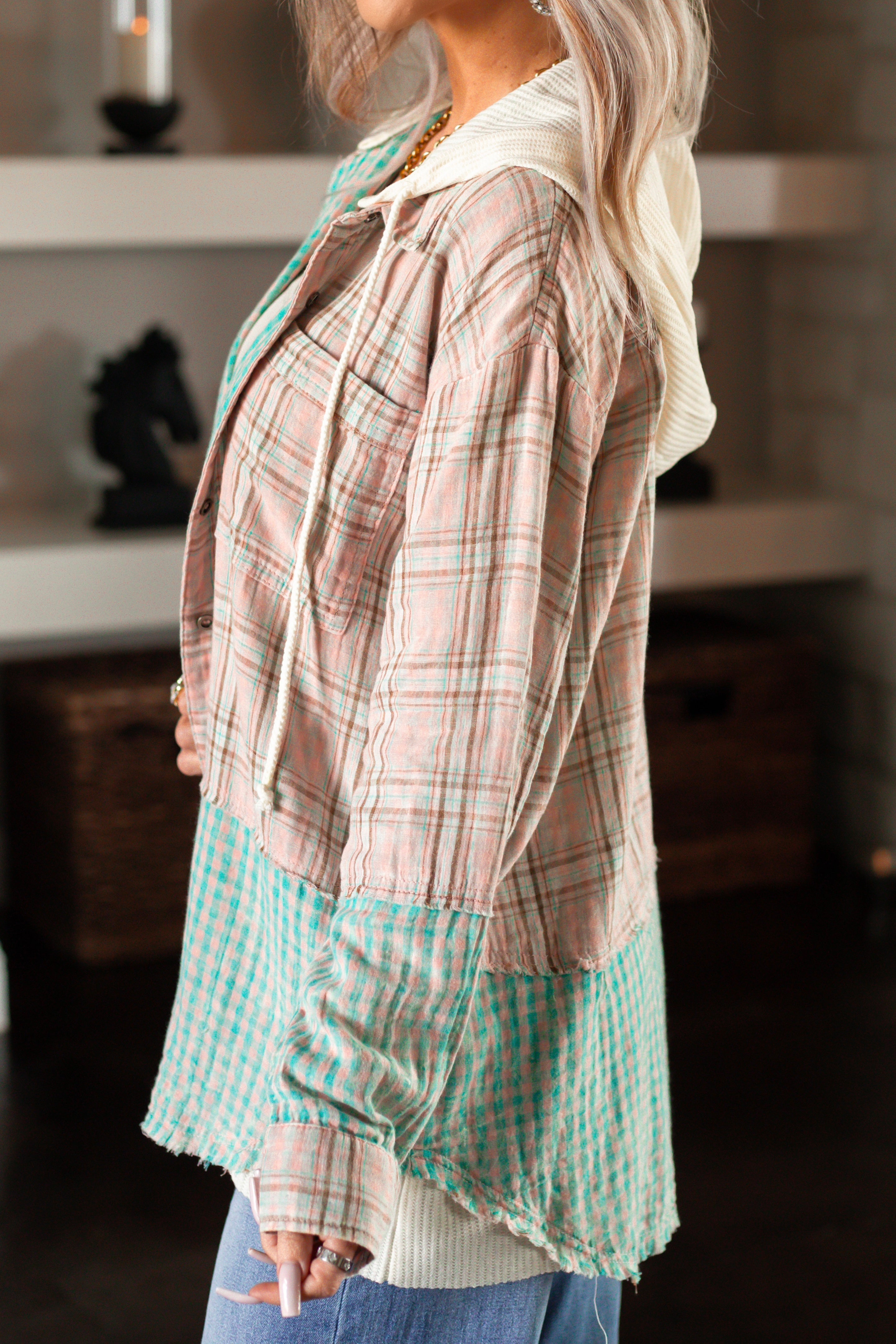 Neutral Mood Plaid Button Up - Washed Rose