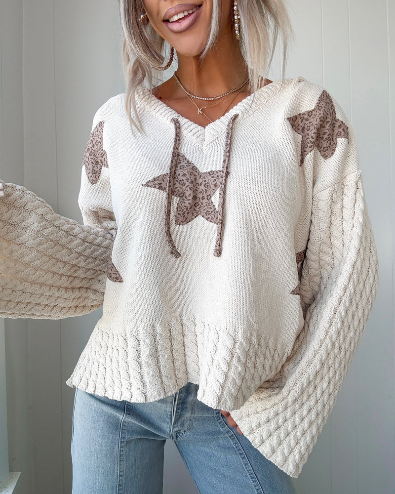 Starlight Snuggle Chenille Hoodie Sweater - Almond