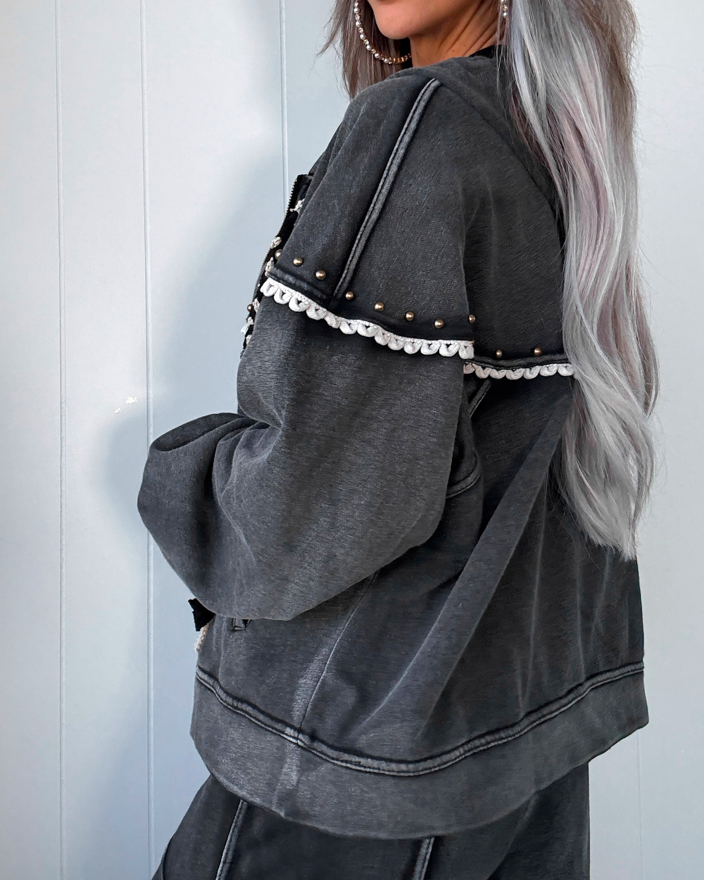 Times Like This Studded Zip Up - Black