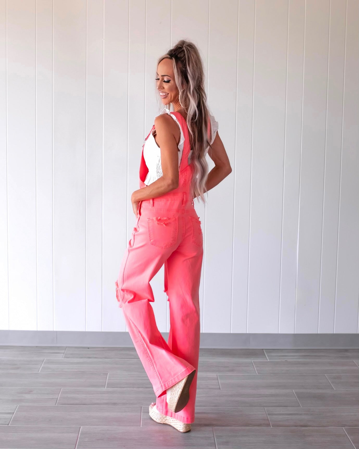 Acid Dream Wide Leg Overalls - Coral