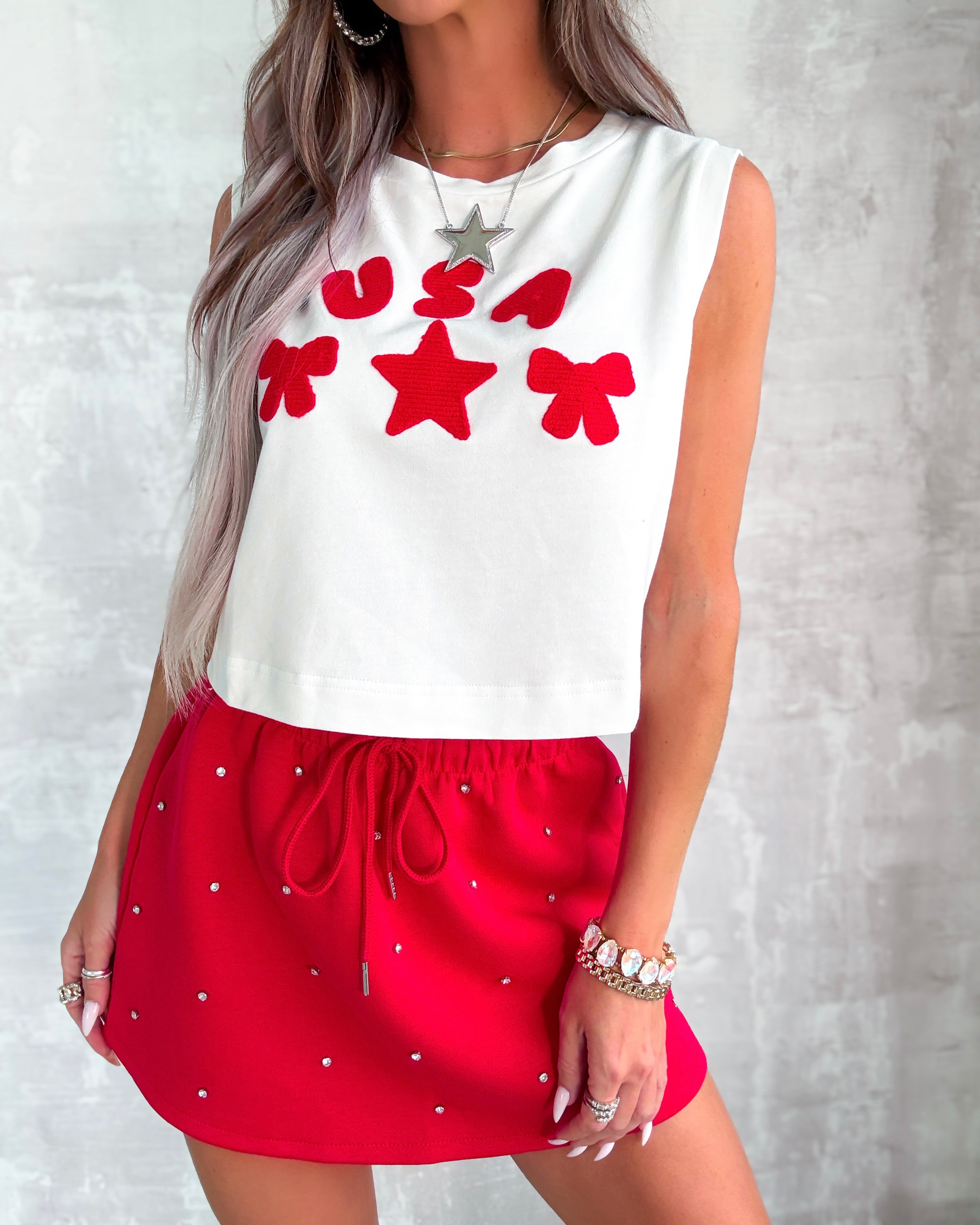Polished Spark Embellished Skirt - Red