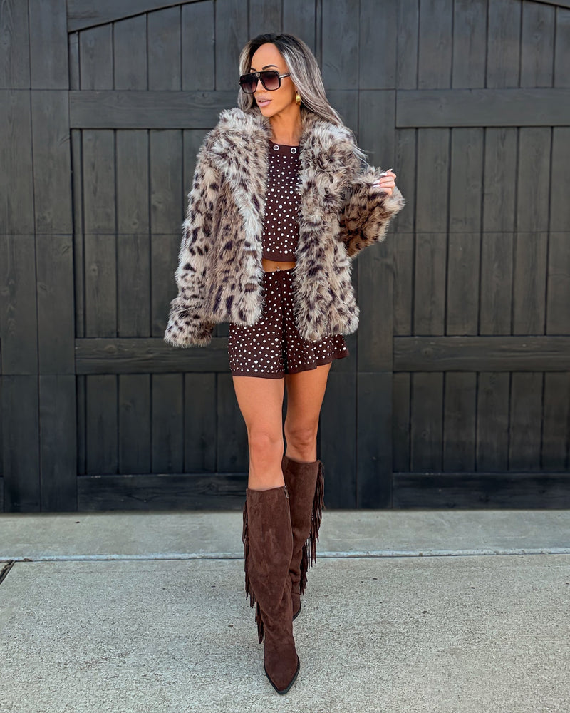 The Statement Faux Fur Spotted Jacket - Taupe Brown