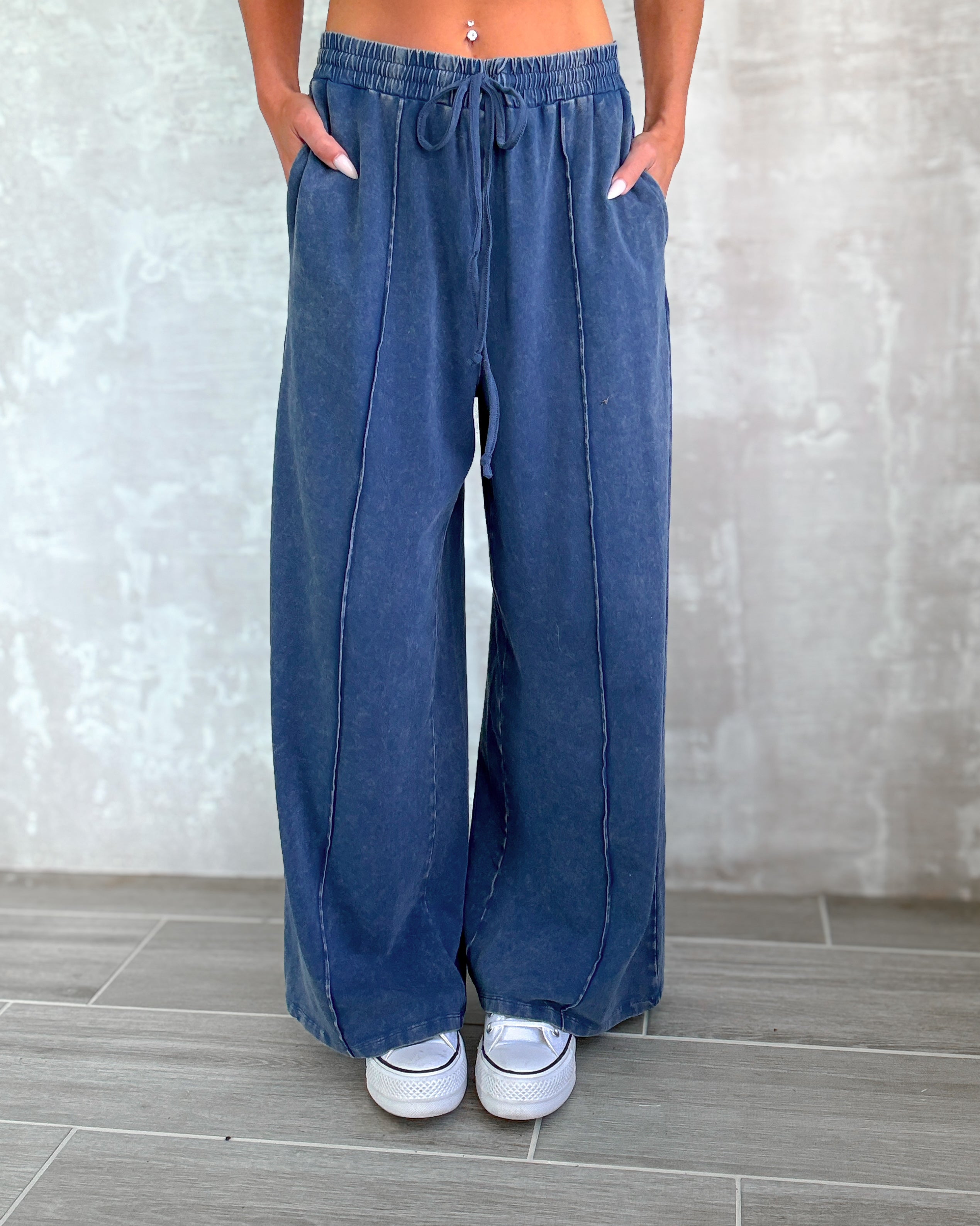 Polished Casual Pants Set - Navy