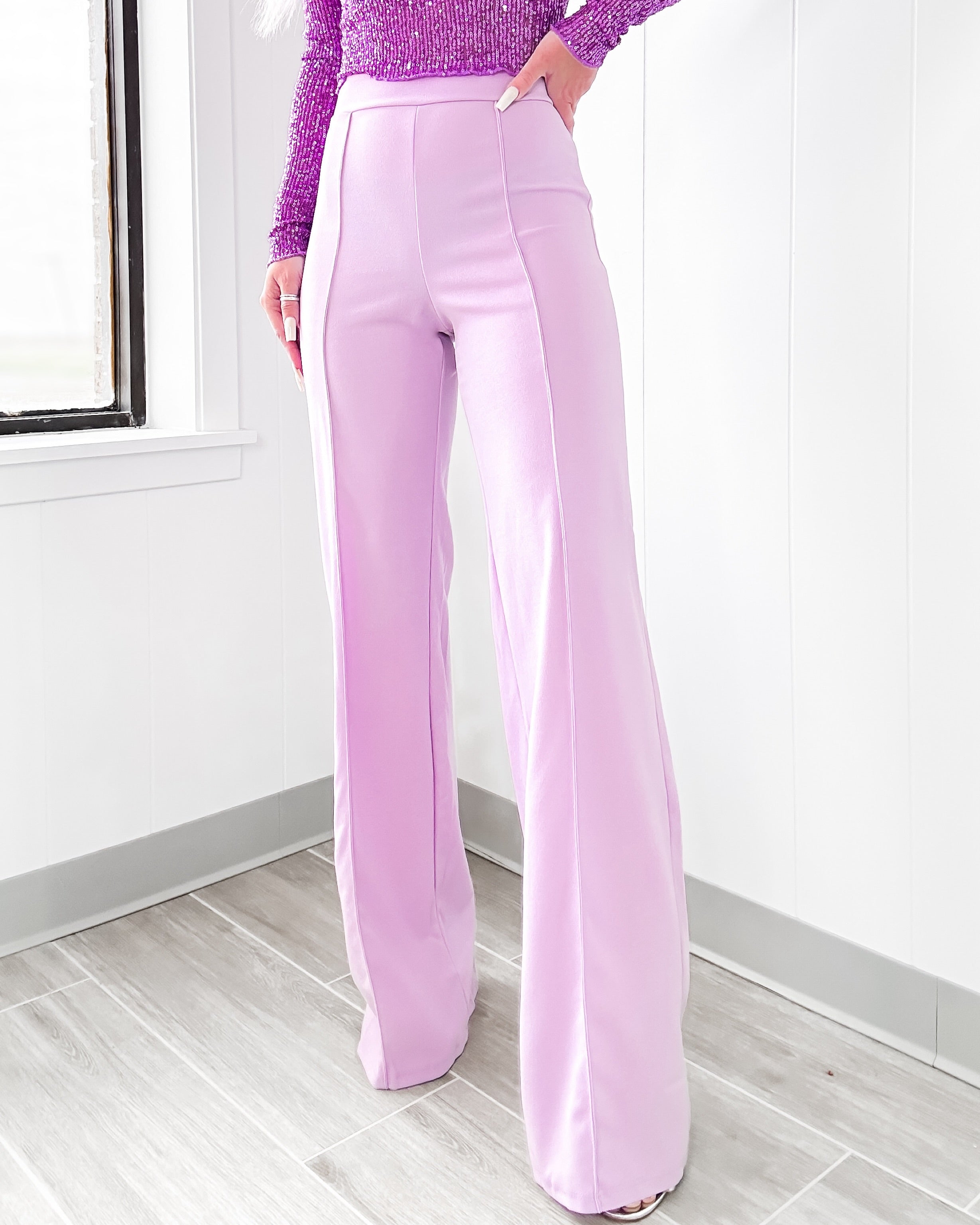 Business Or Pleasure Pleated Flare Pants - Lilac