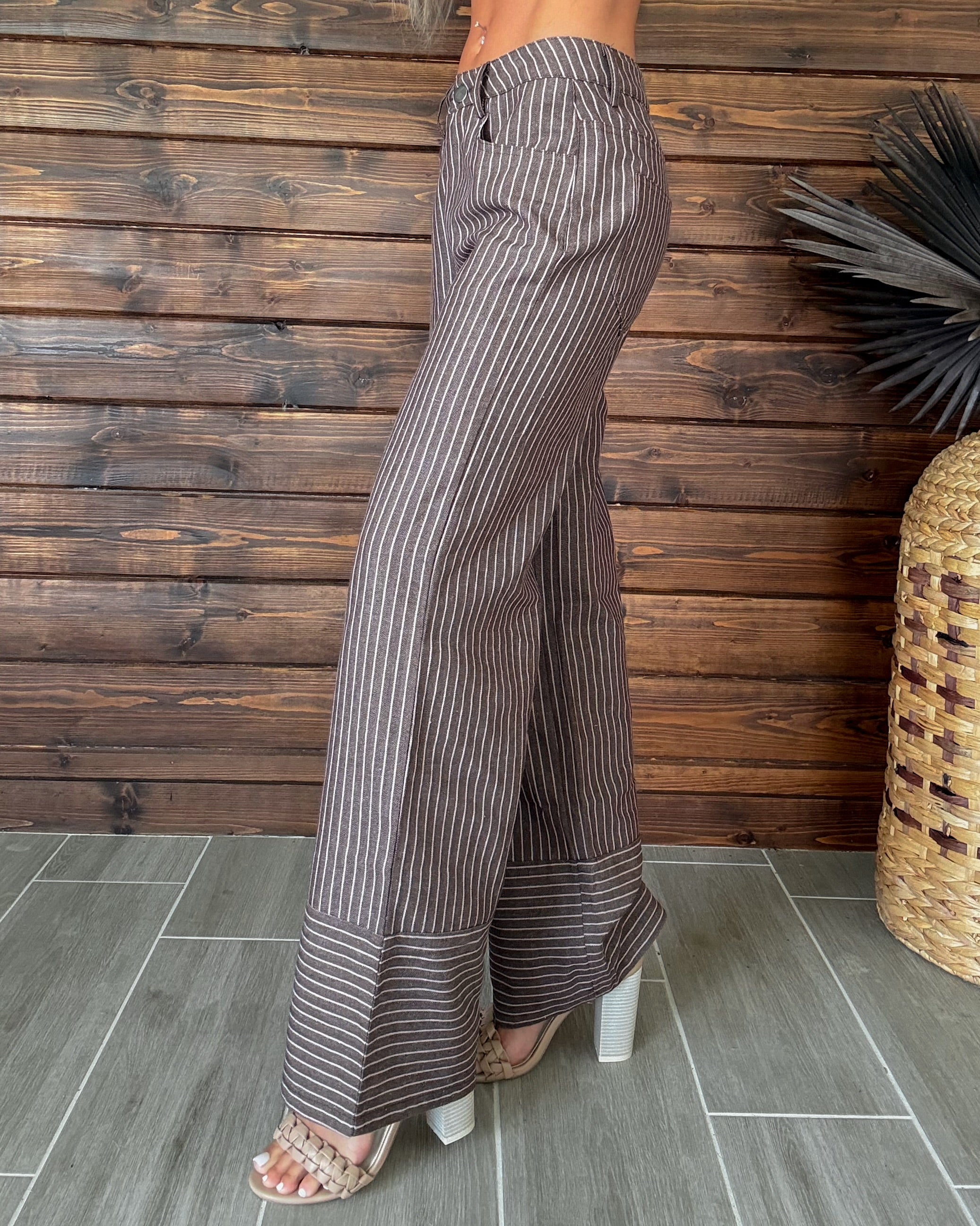 Harvest Stroll Pinstripe Pants - Brown