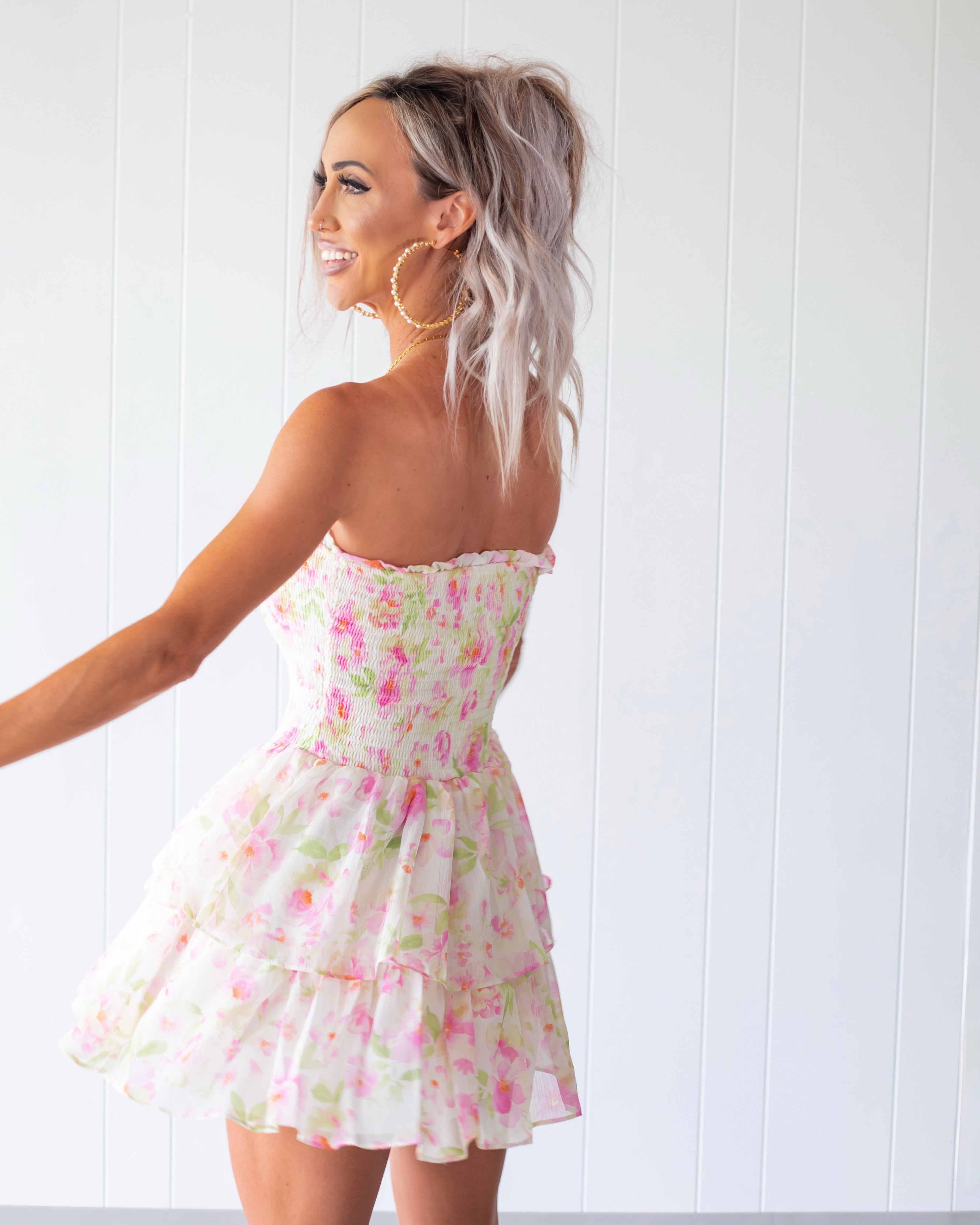 Sunkissed Smocked Ruffle Mini Dress - Cream