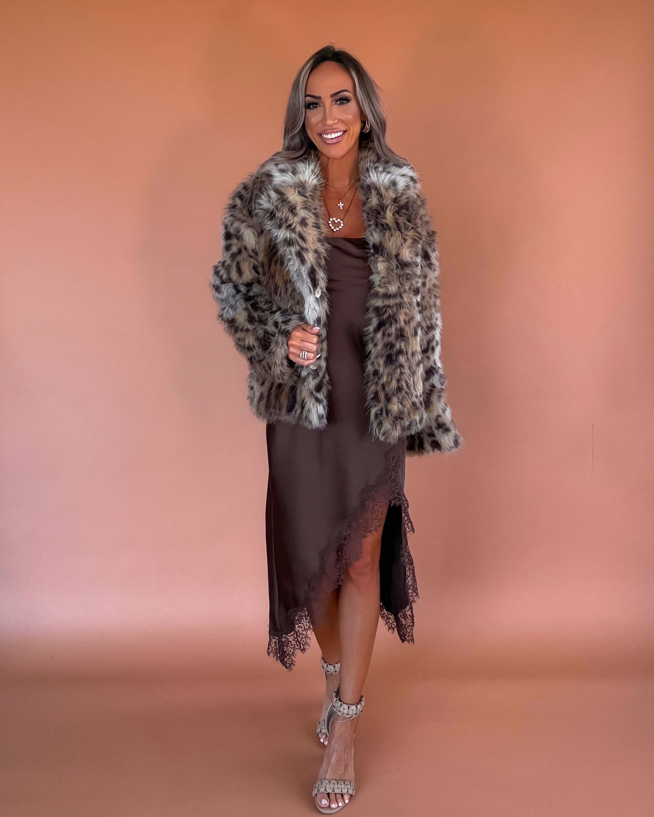 Lace Affair Strapless Satin Slit Dress - Dark Chocolate