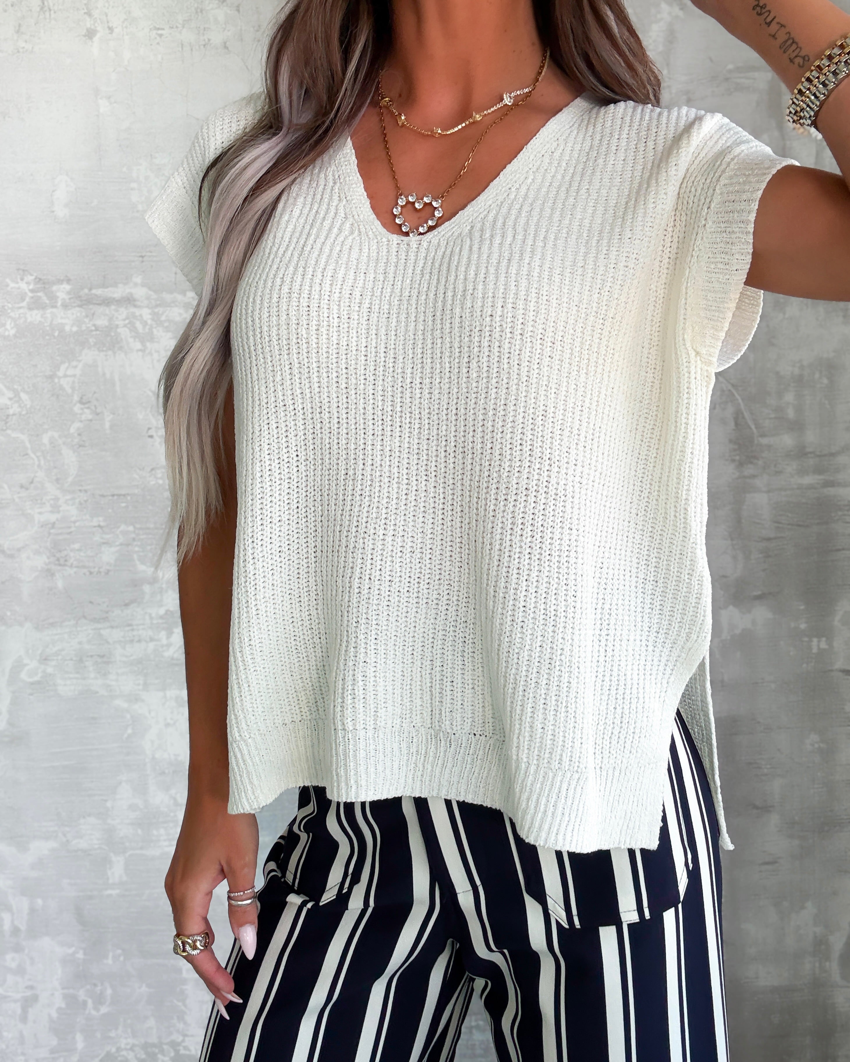Texture Theory Slit Hem Top - Off White