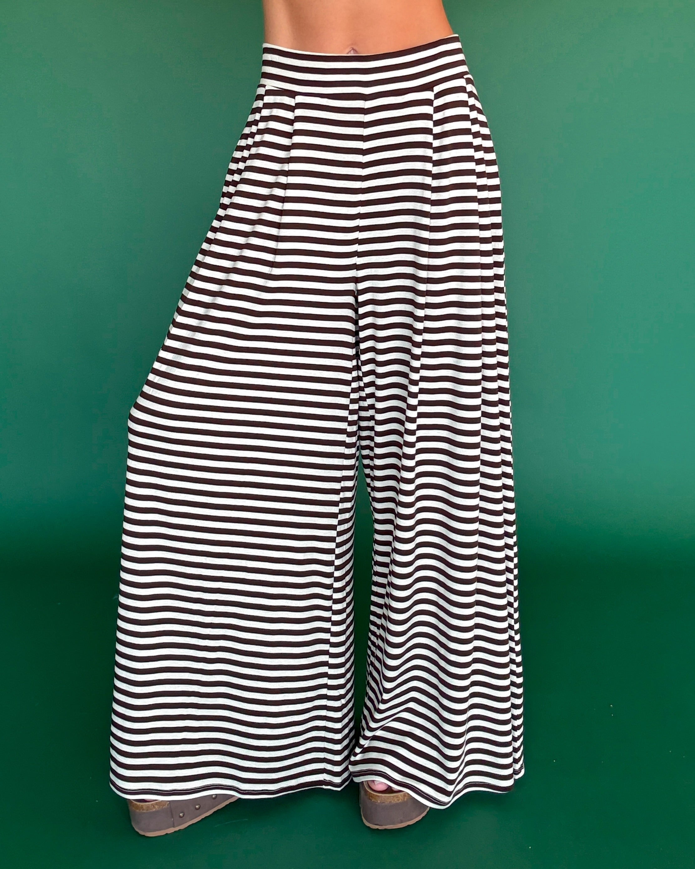 Brown Sugar Babe Striped Wide Leg Pants - Cream/Brown