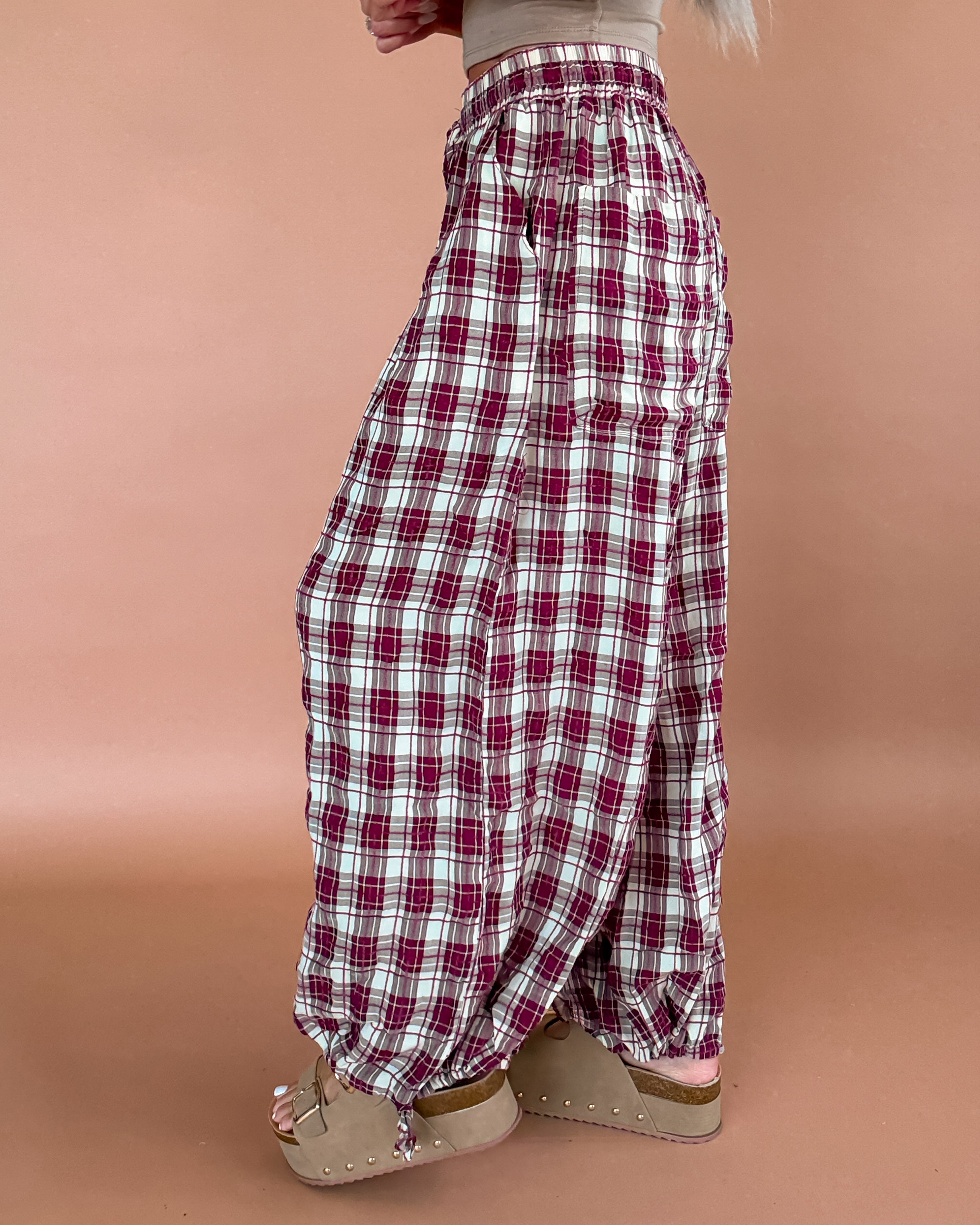 Cabin Plaid Comfort Pants - Wine