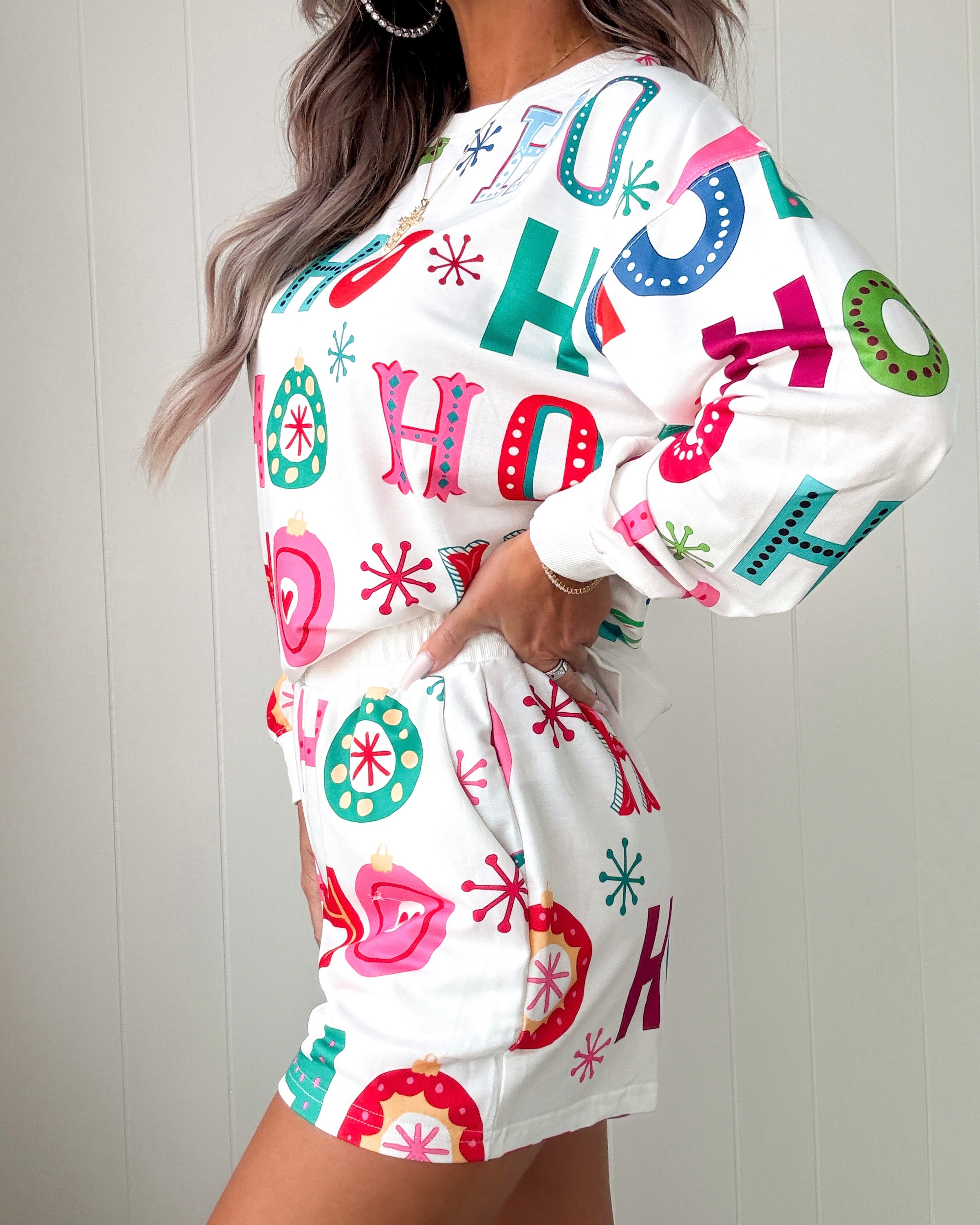 Ho Ho Ho Shorts Lounge Set - White