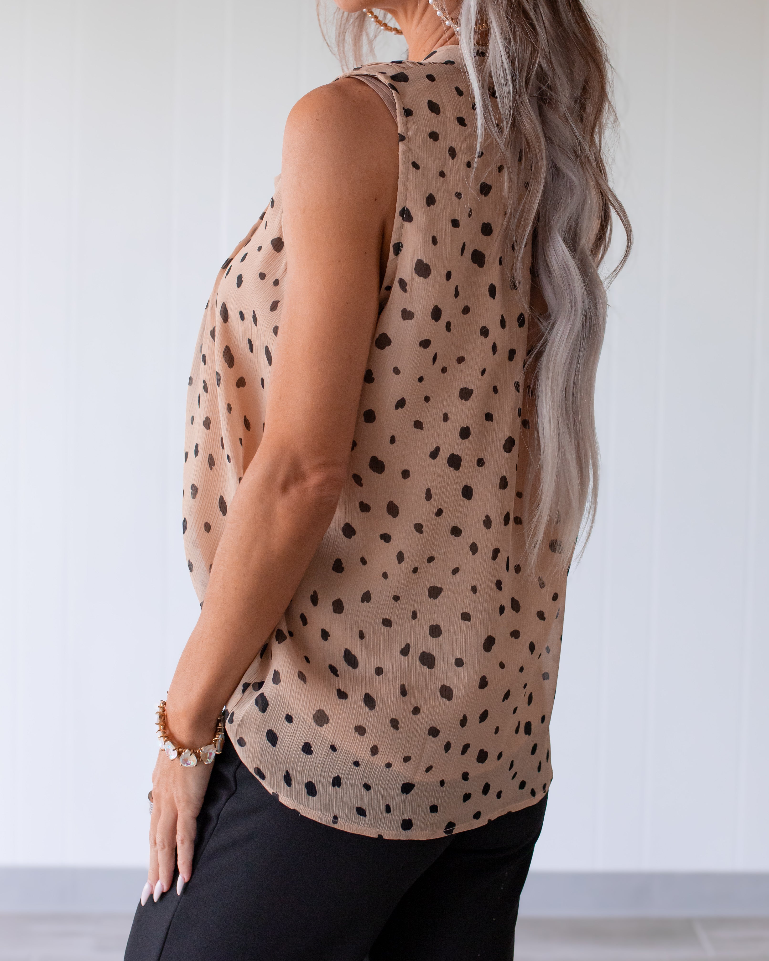 Darling Dot Bow Blouse - Light Beige
