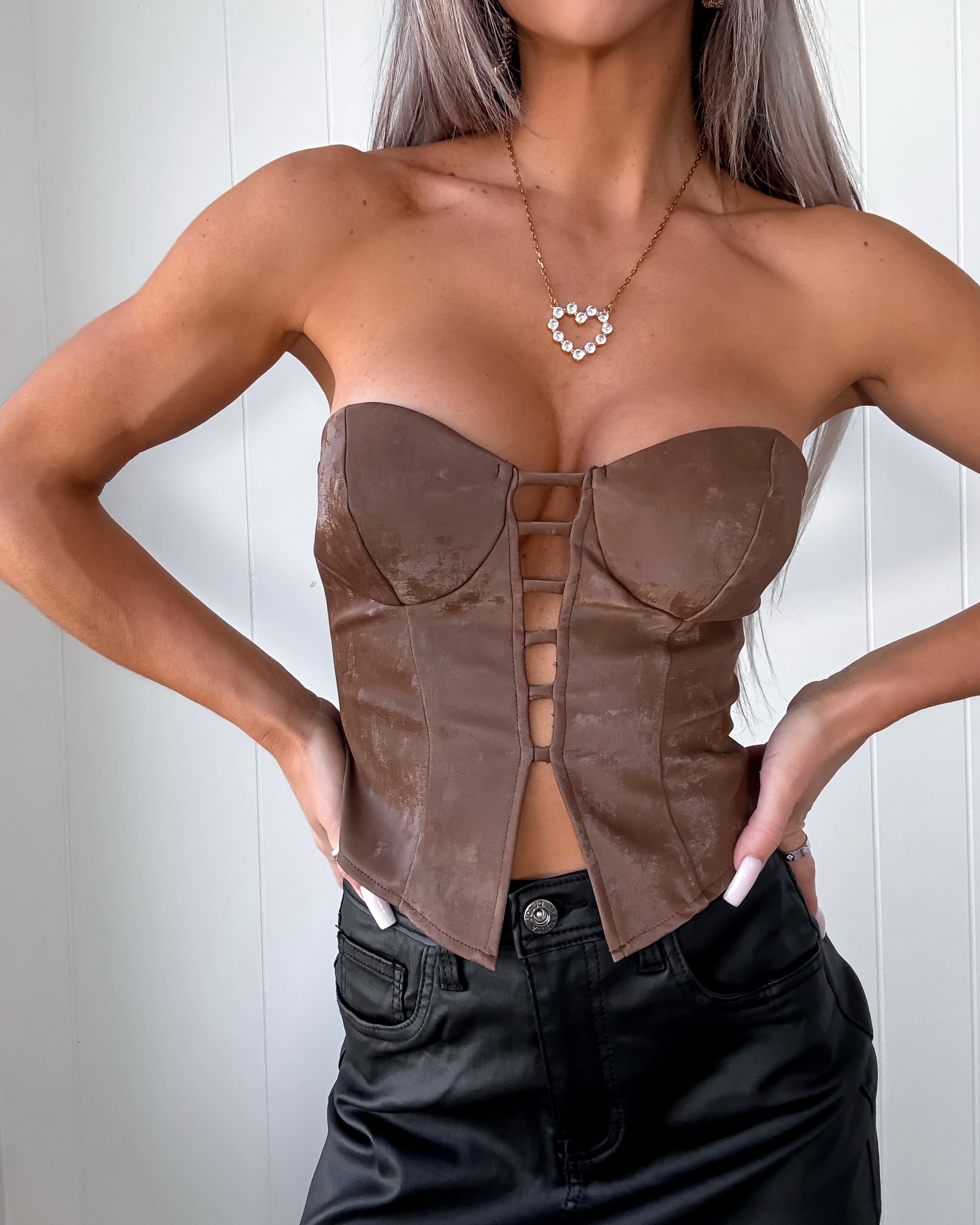 Sculpted Cutout Corset Top - Brown