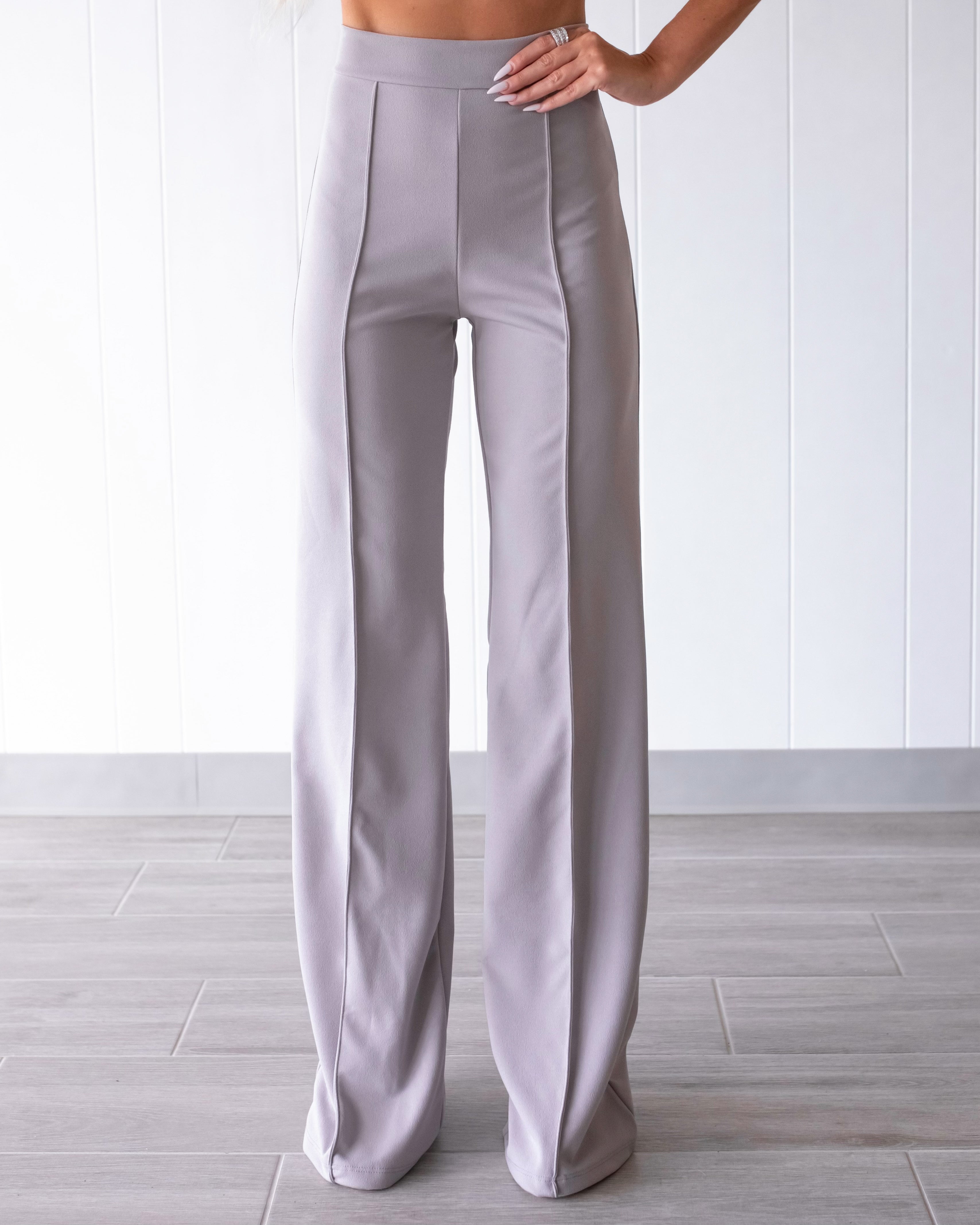 Business Or Pleasure Pleated Flare Pants - Grey