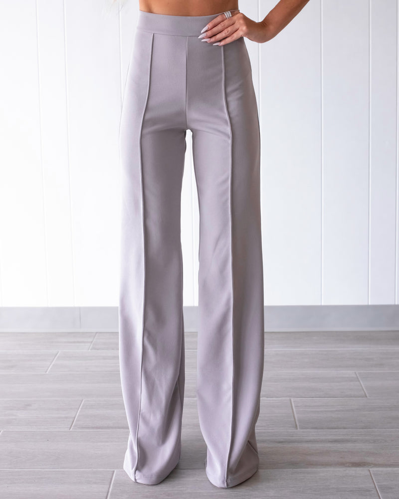 Business Or Pleasure Pleated Flare Pants - Grey