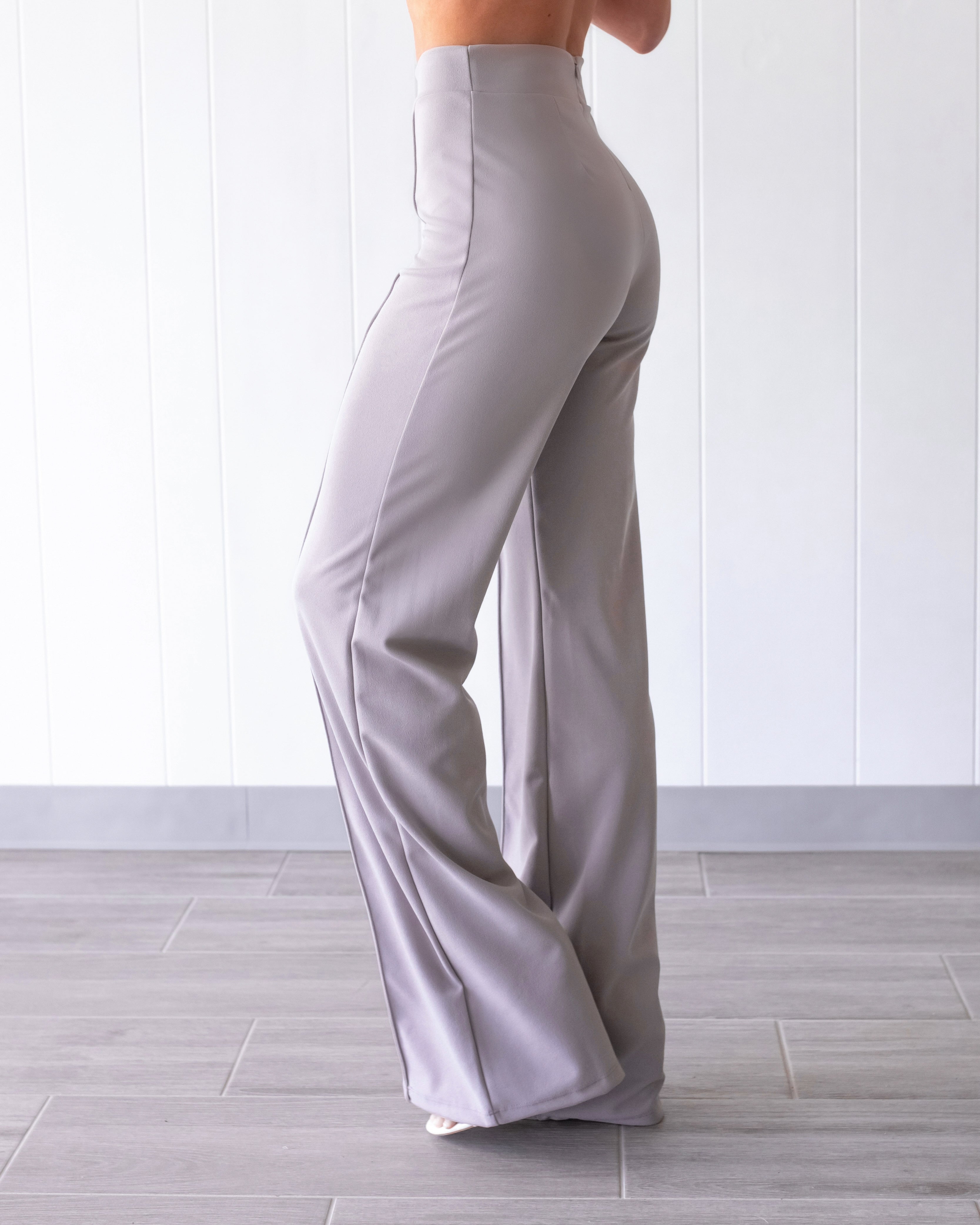 Business Or Pleasure Pleated Flare Pants - Grey