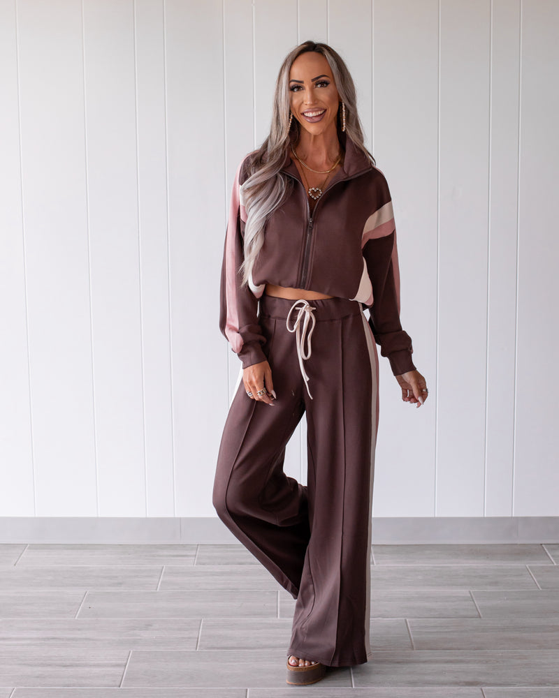 Latte Love Stripe Lounge Pants - Brown/Pink