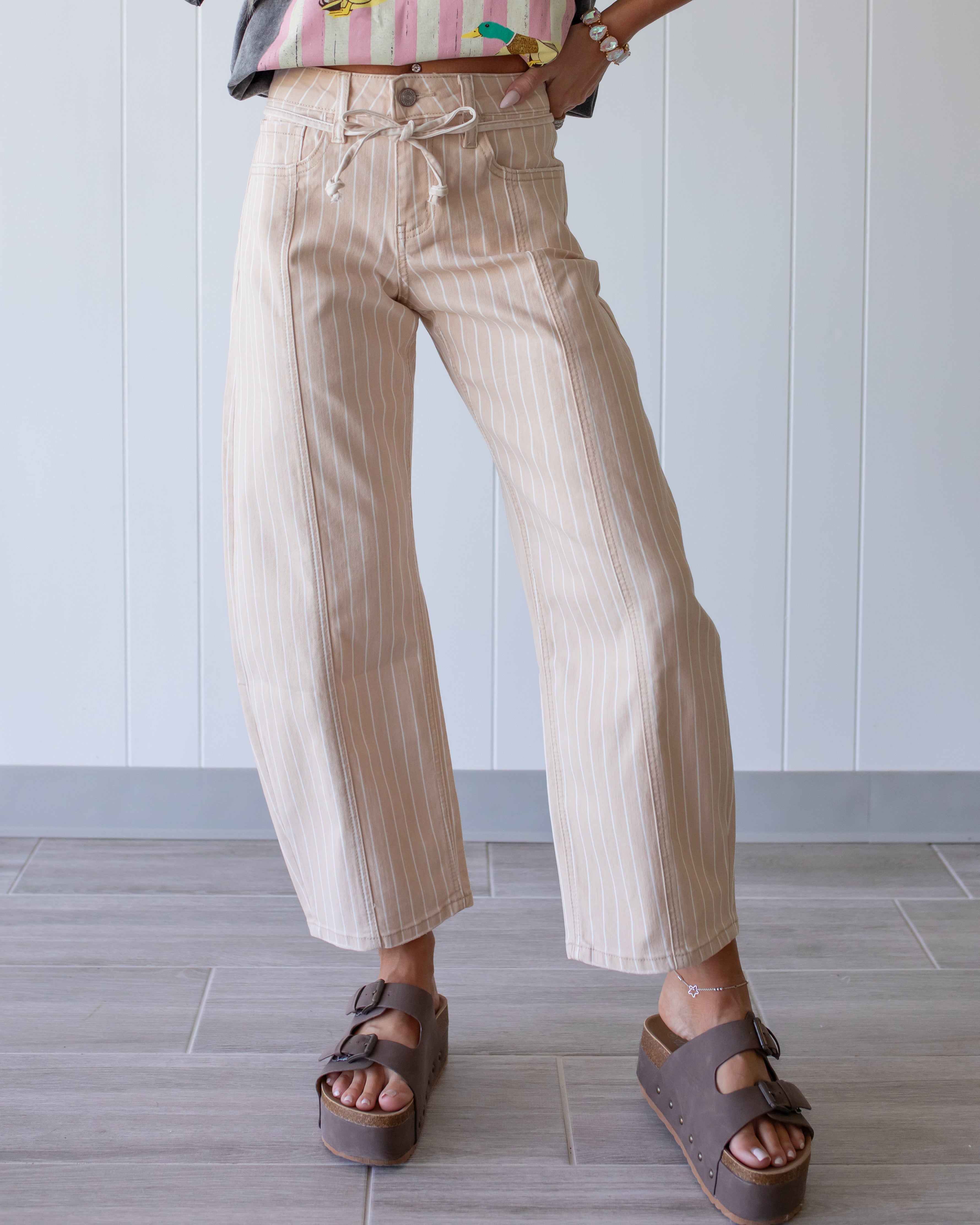 Sandy Stripe Barrel Jeans