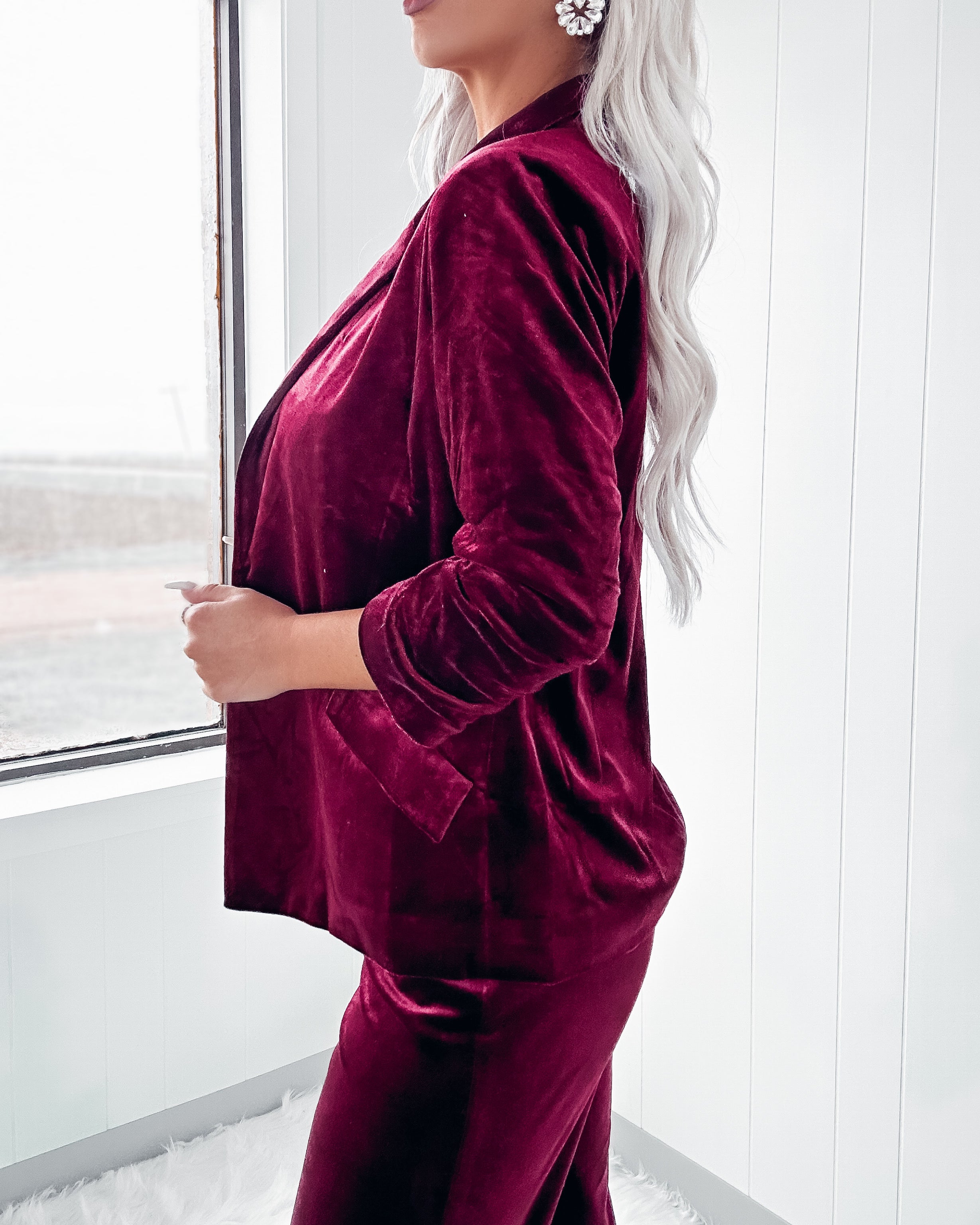 Burgundy 2025 velvet tracksuit