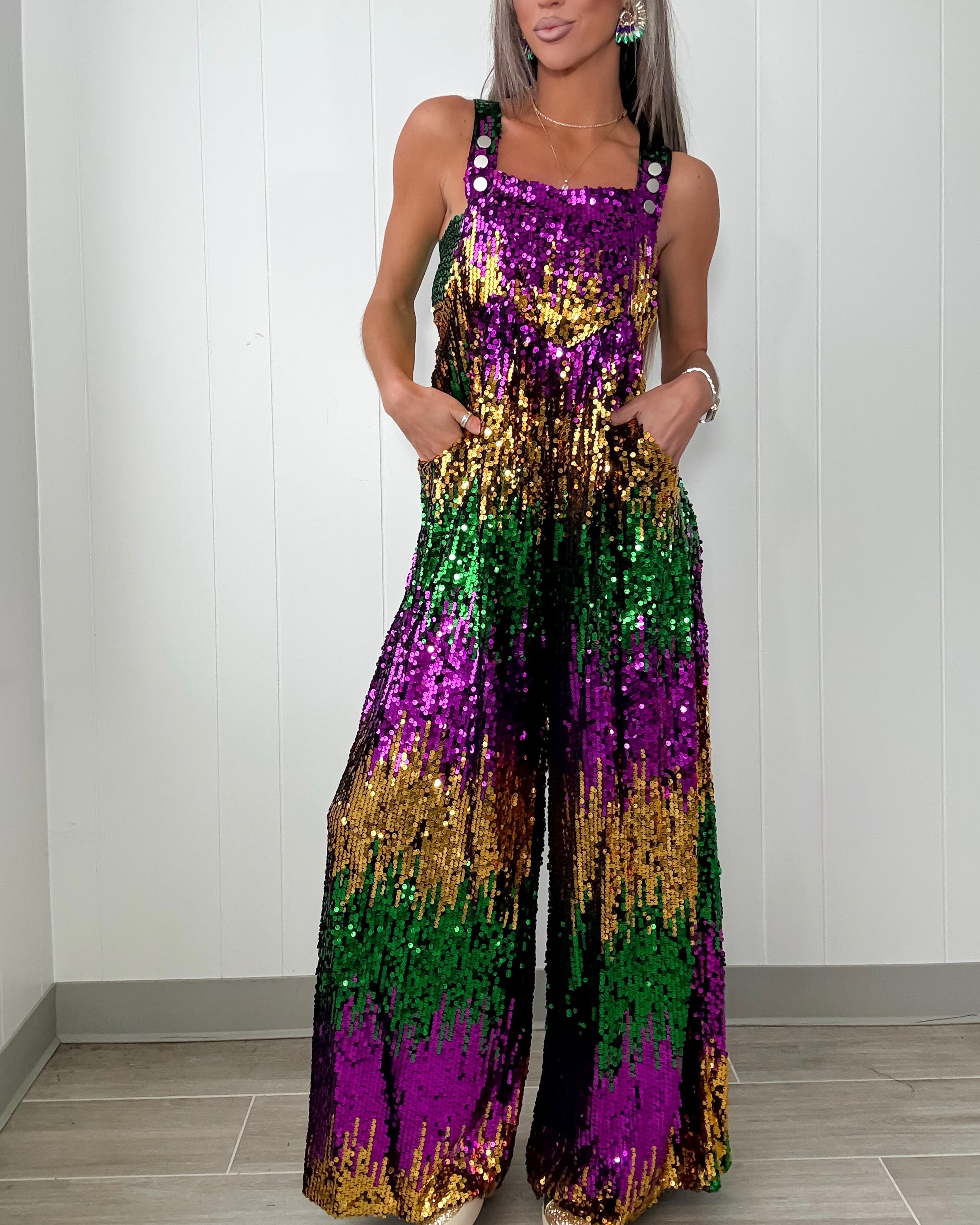 Masquerade Magic Sequin Colorblock Overalls