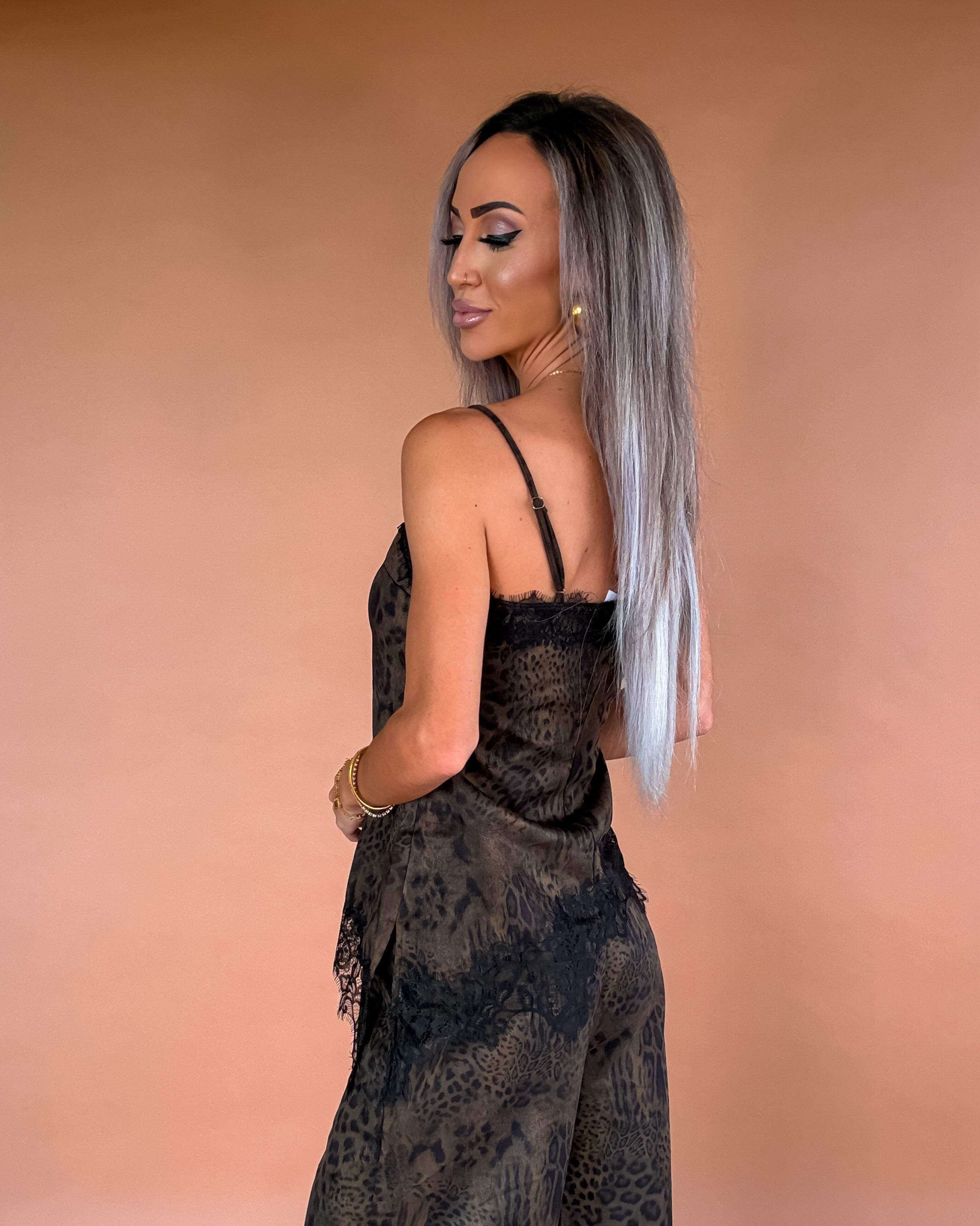 Fierce in Suede Leopard Lace Cami - Chocolate