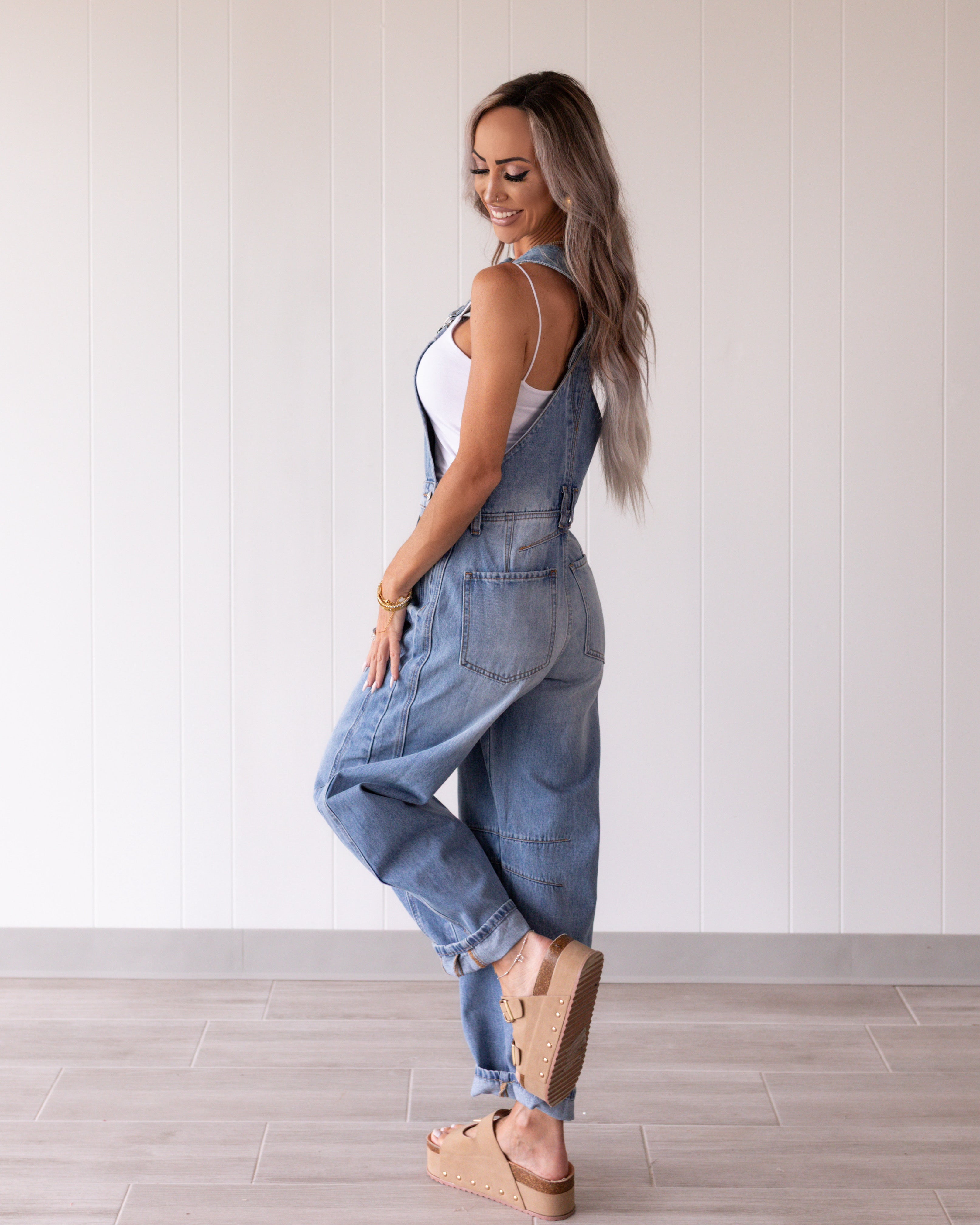Josie Denim Barrel Overalls - Light Wash