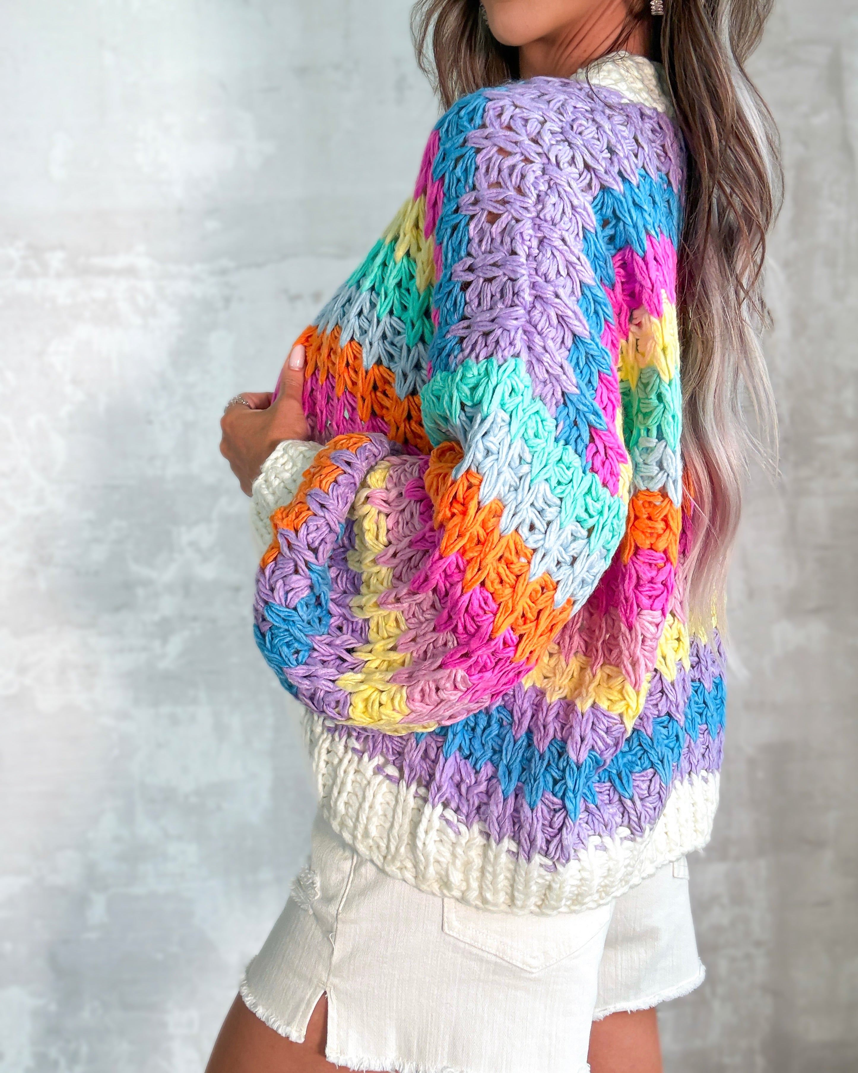 Rainbow Knit Button Up Cardigan
