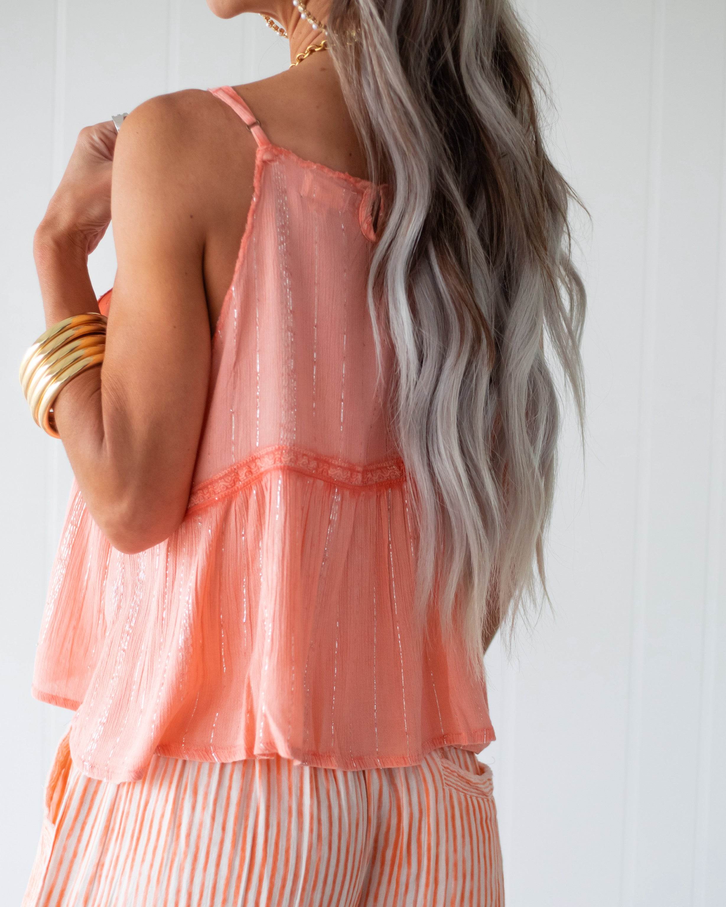 Whisper & Thread Embroidered Strap Top - Peach