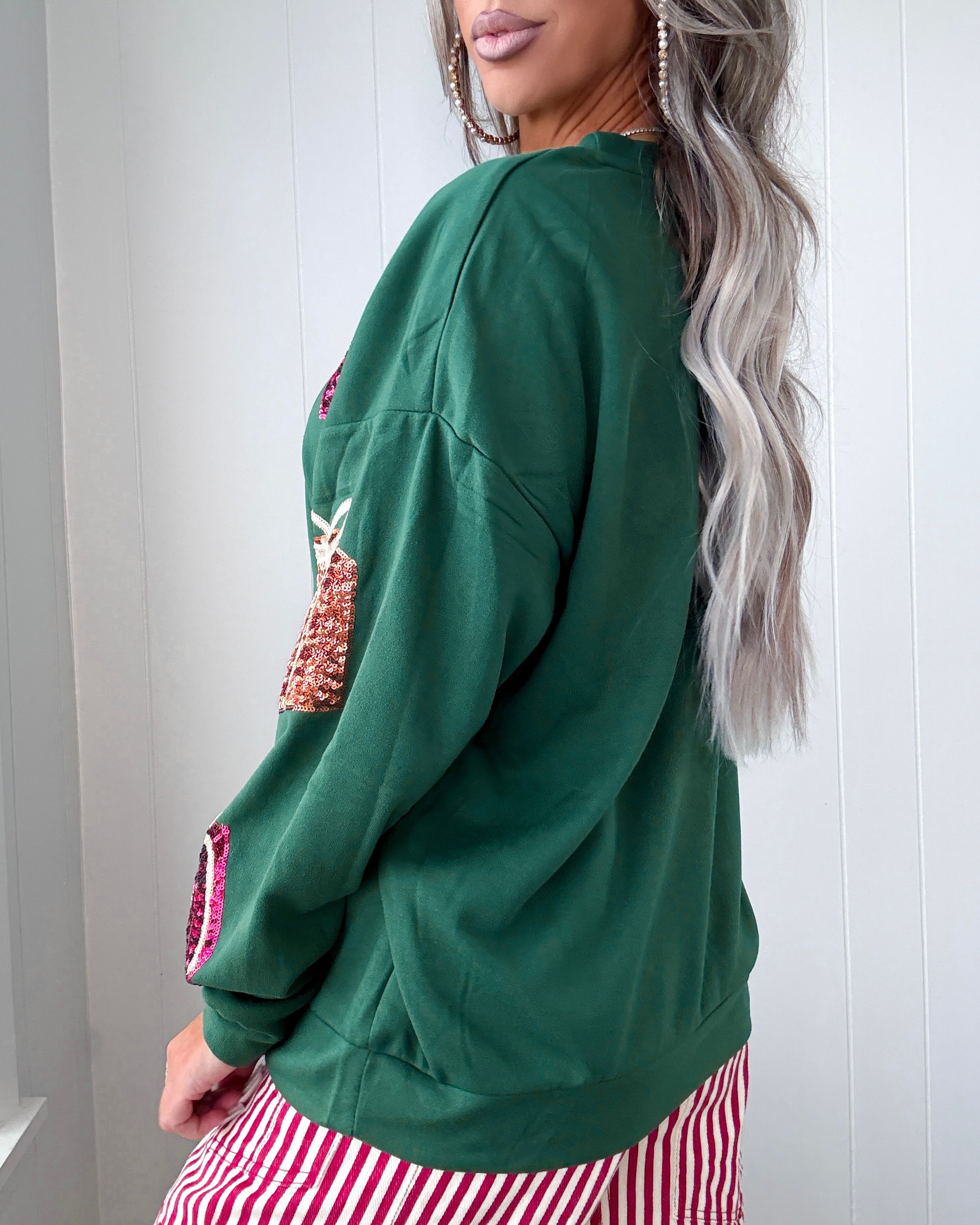 Perfect Gift Sequin Fleece Sweater - Green