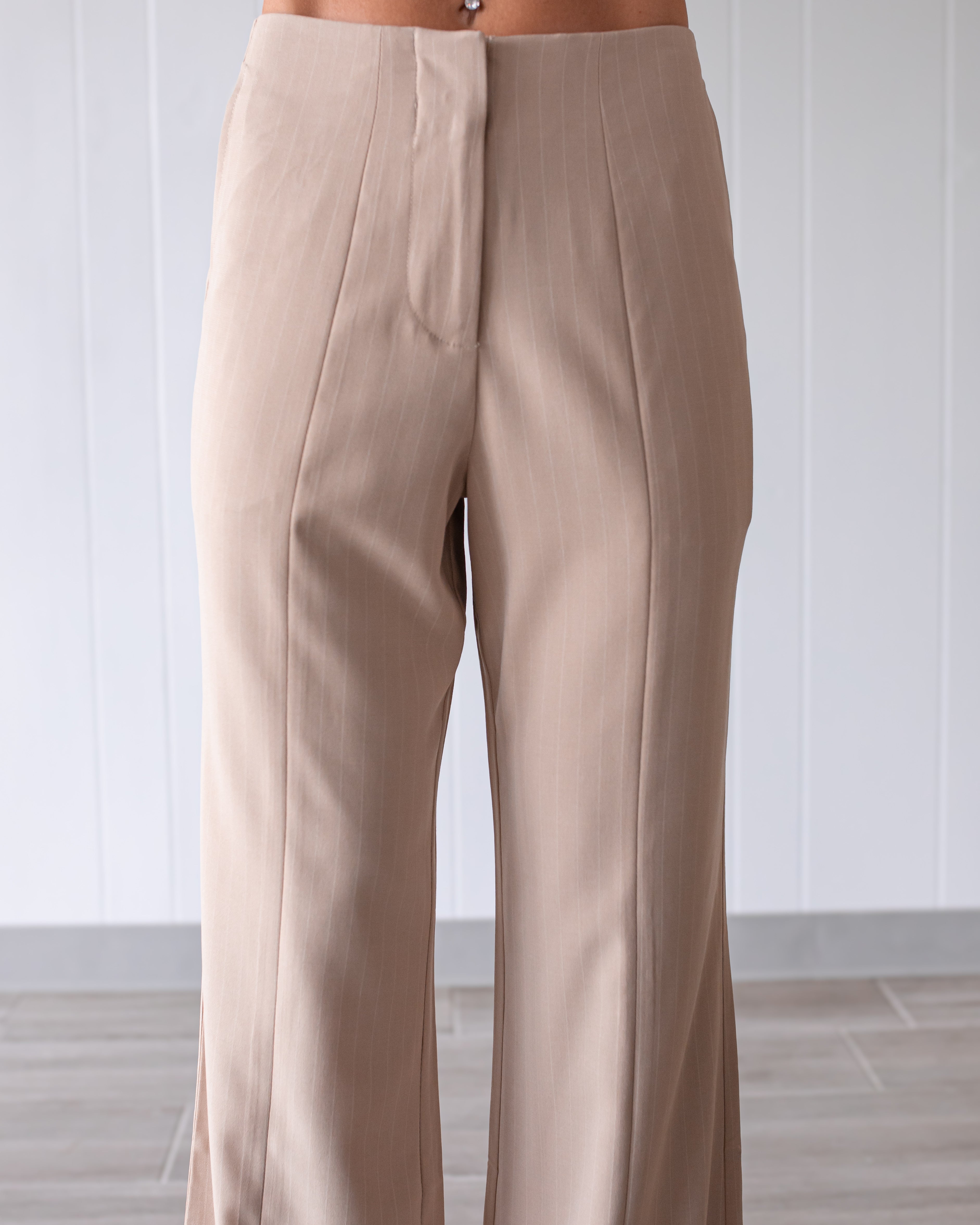 Valencia Pinstripe Wide Leg Trousers - Taupe