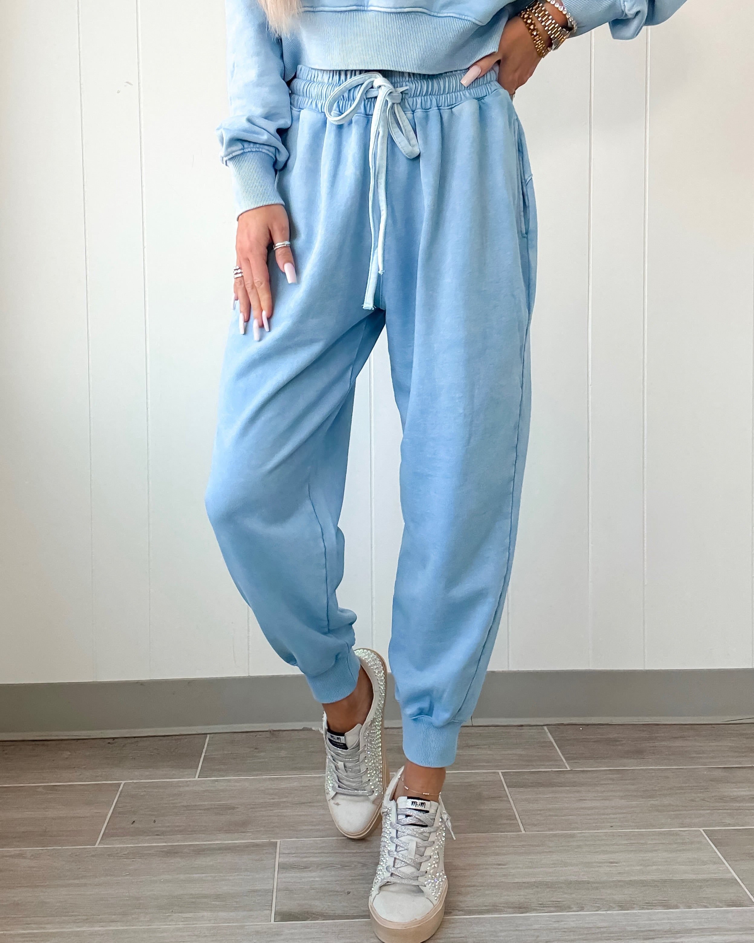 The Harper Lounge Joggers - Washed Sky Blue