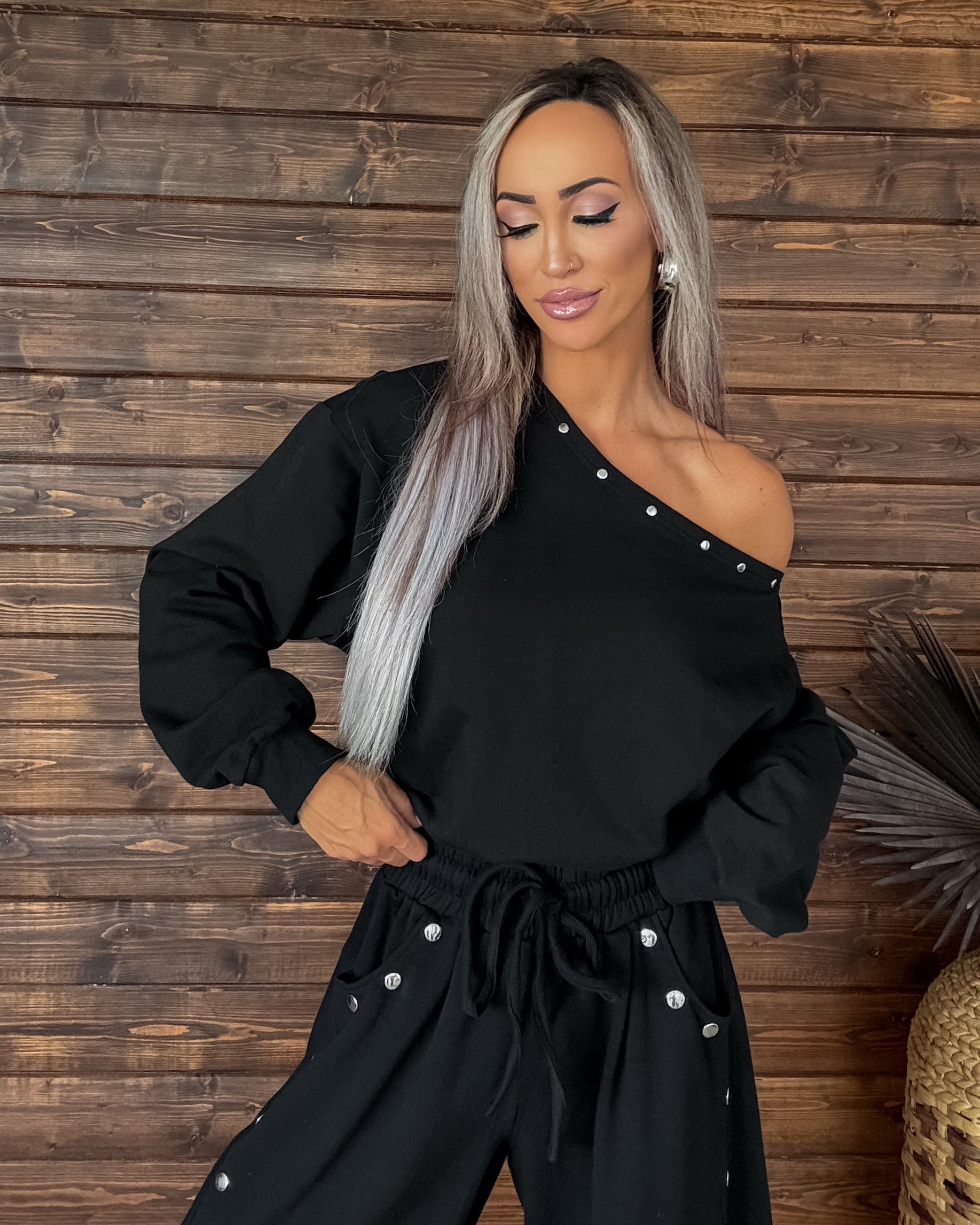 Grommet & Glam One Shoulder Set - Black