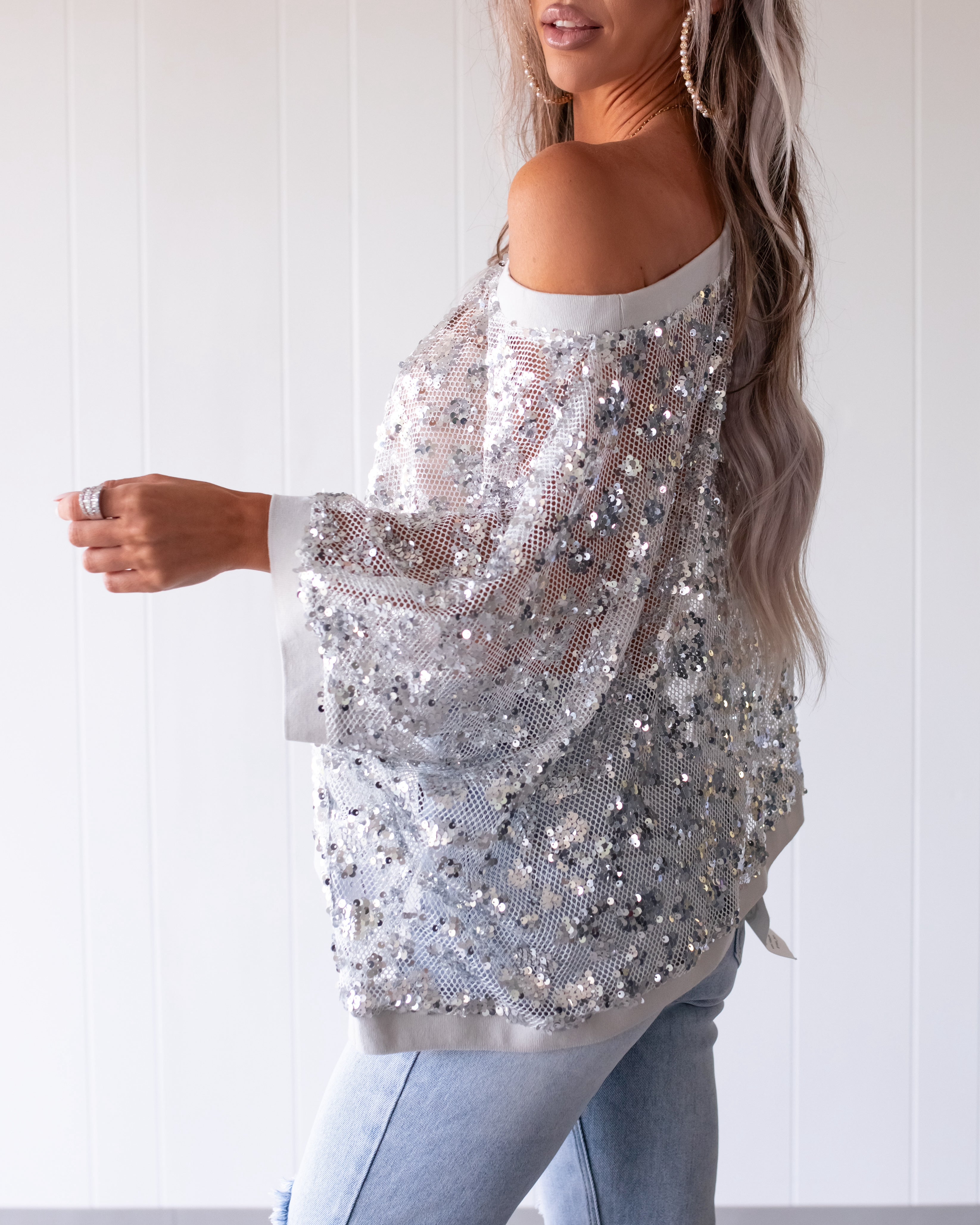 Disco Baby Metallic Sequin Mesh Top - Silver