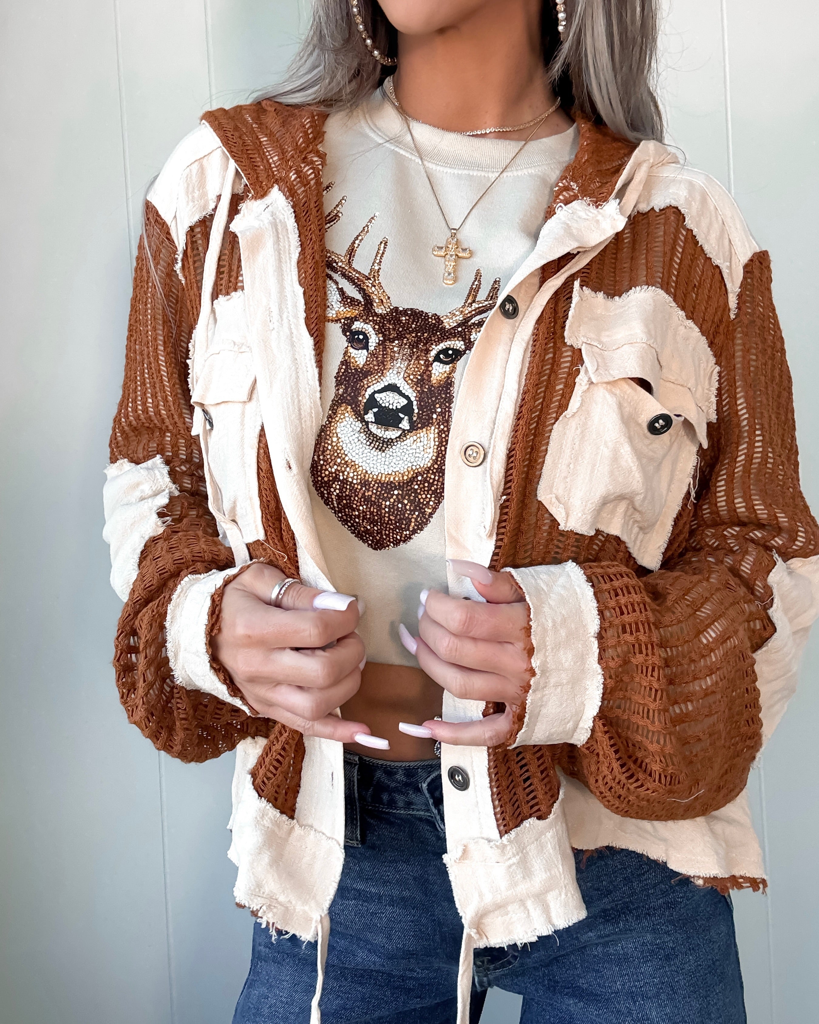 Wildwood Waffle Knit Hooded Top - Chocolate