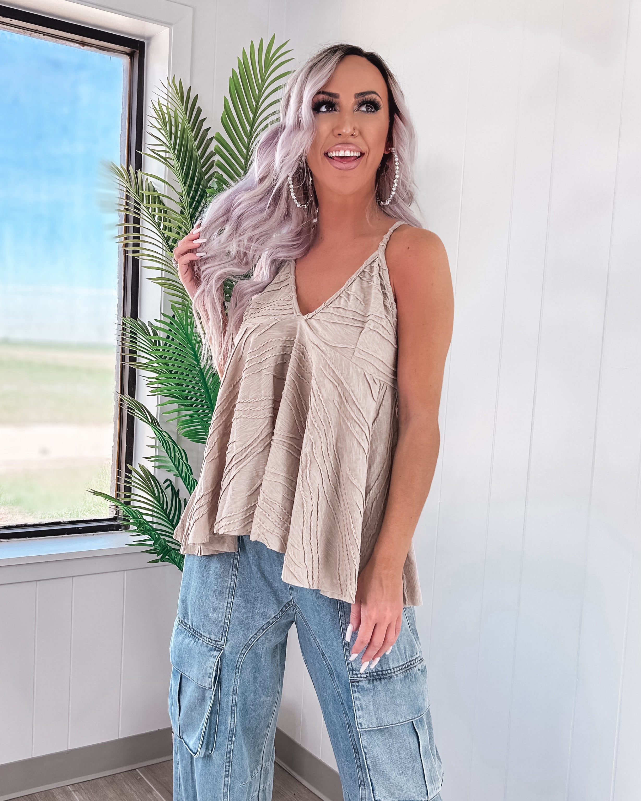 Time Alone Textured Tank Top - Taupe