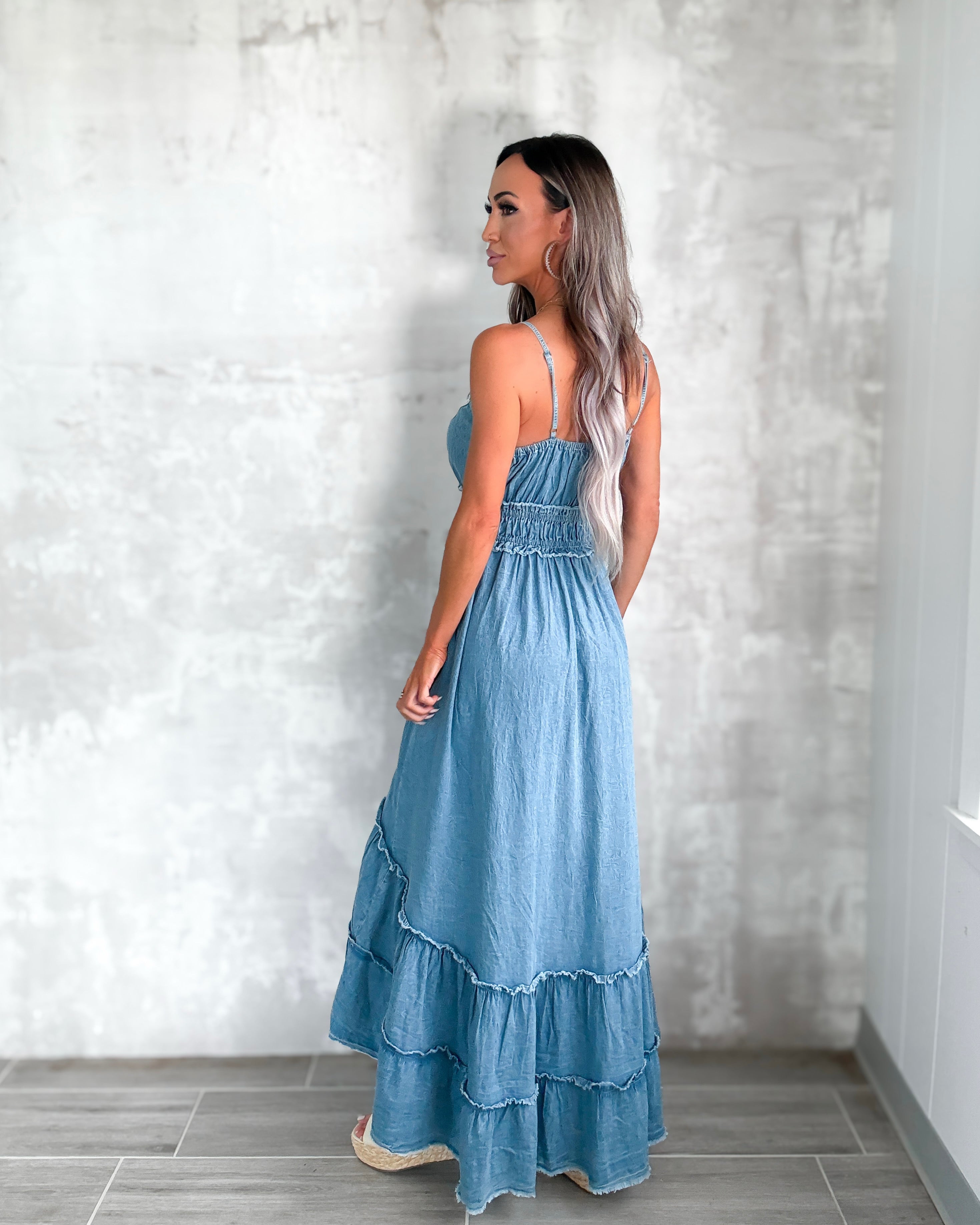 Whispering Indigo Hi Lo Detail Dress - Denim