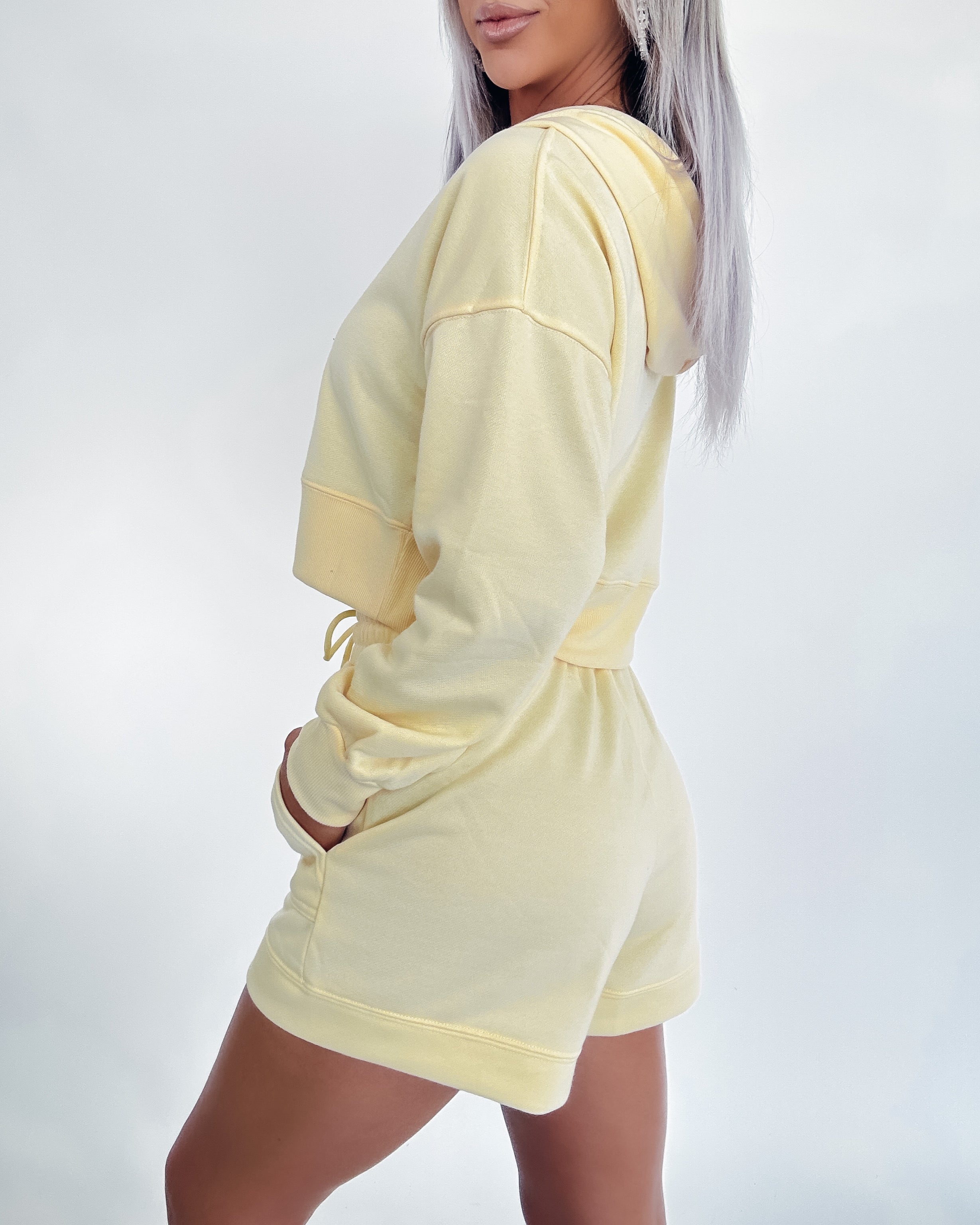 Take It Easy Hooded Zip Up/Shorts Set- Yellow